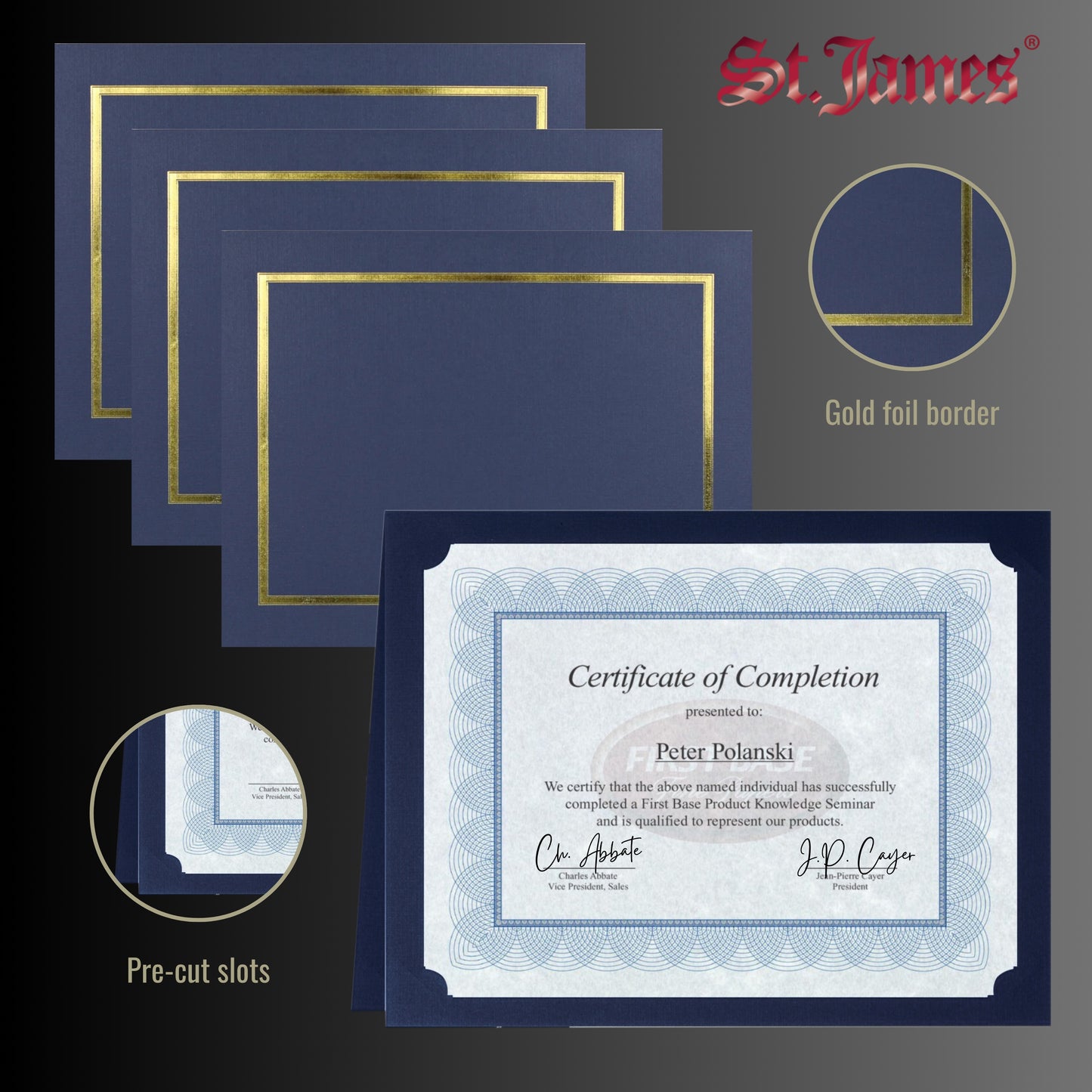 St. James® Certificate Holders/Document Covers/Diploma Holders, Navy Blue, Gold Foil Border, Linen Finish, Pack of 5, 83850