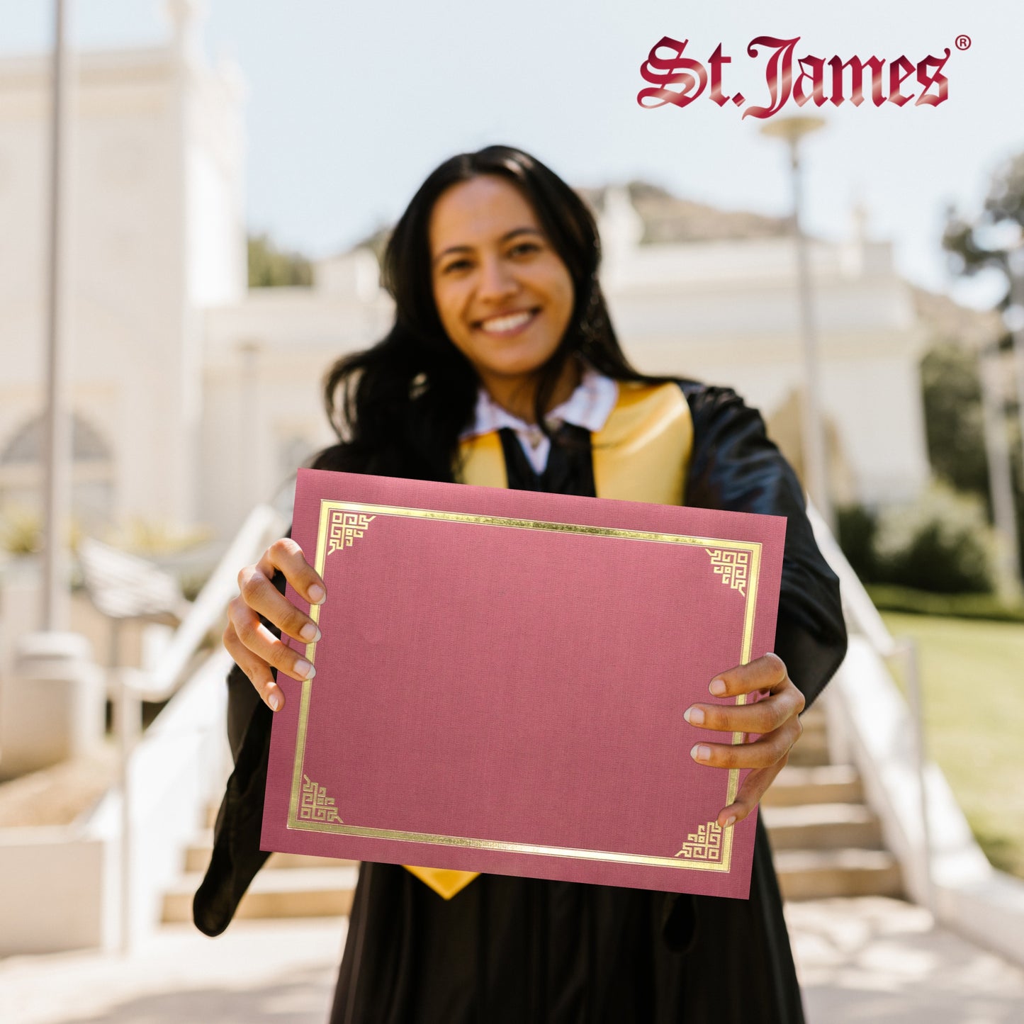 St. James® Certificate Holders/Document Covers/Diploma Holders, Red, Gold Foil Border, Linen Finish, Pack of 5, 83804