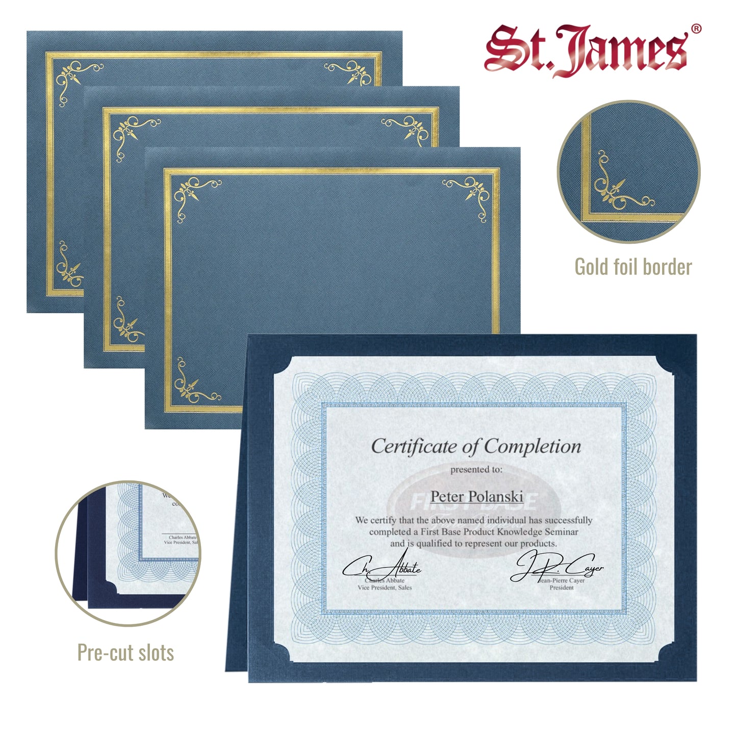 St. James® Certificate Holders/Document Covers/Diploma Holders, Navy Blue, Gold Foil Border, Linen Finish, Pack of 5, 83806