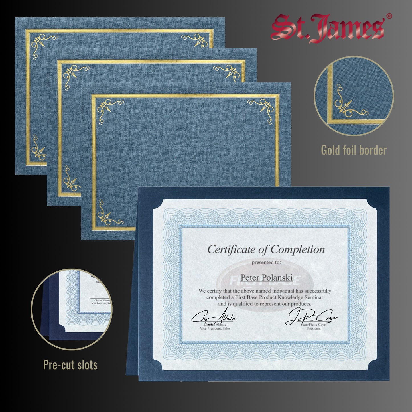 St. James® Certificate Holders/Document Covers/Diploma Holders, Navy Blue, Gold Foil Border, Linen Finish, Pack of 5, 83806