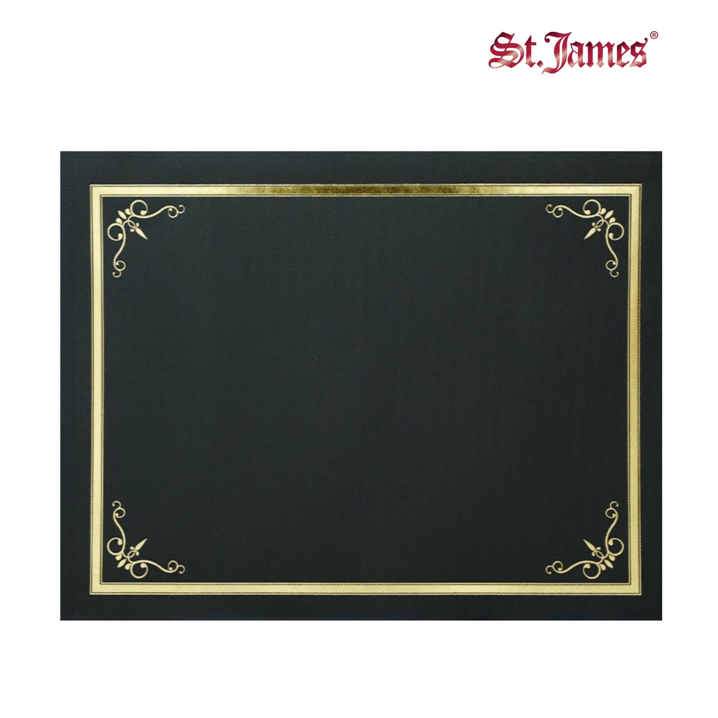 St. James® Certificate Holders/Document Covers/Diploma Holders, Black, Gold Foil Border, Linen Finish, Pack of 5, 83805