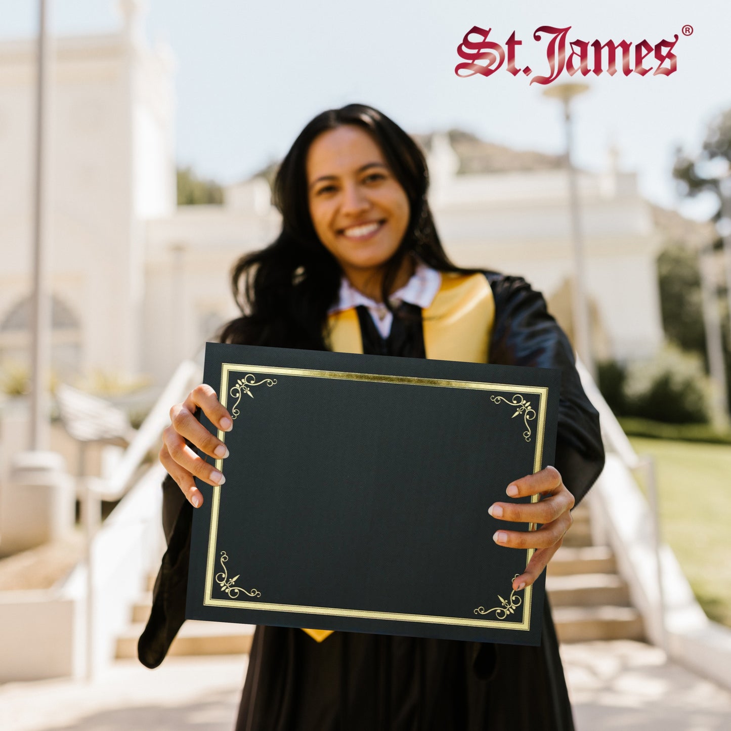 St. James® Certificate Holders/Document Covers/Diploma Holders, Black, Gold Foil Border, Linen Finish, Pack of 5, 83805