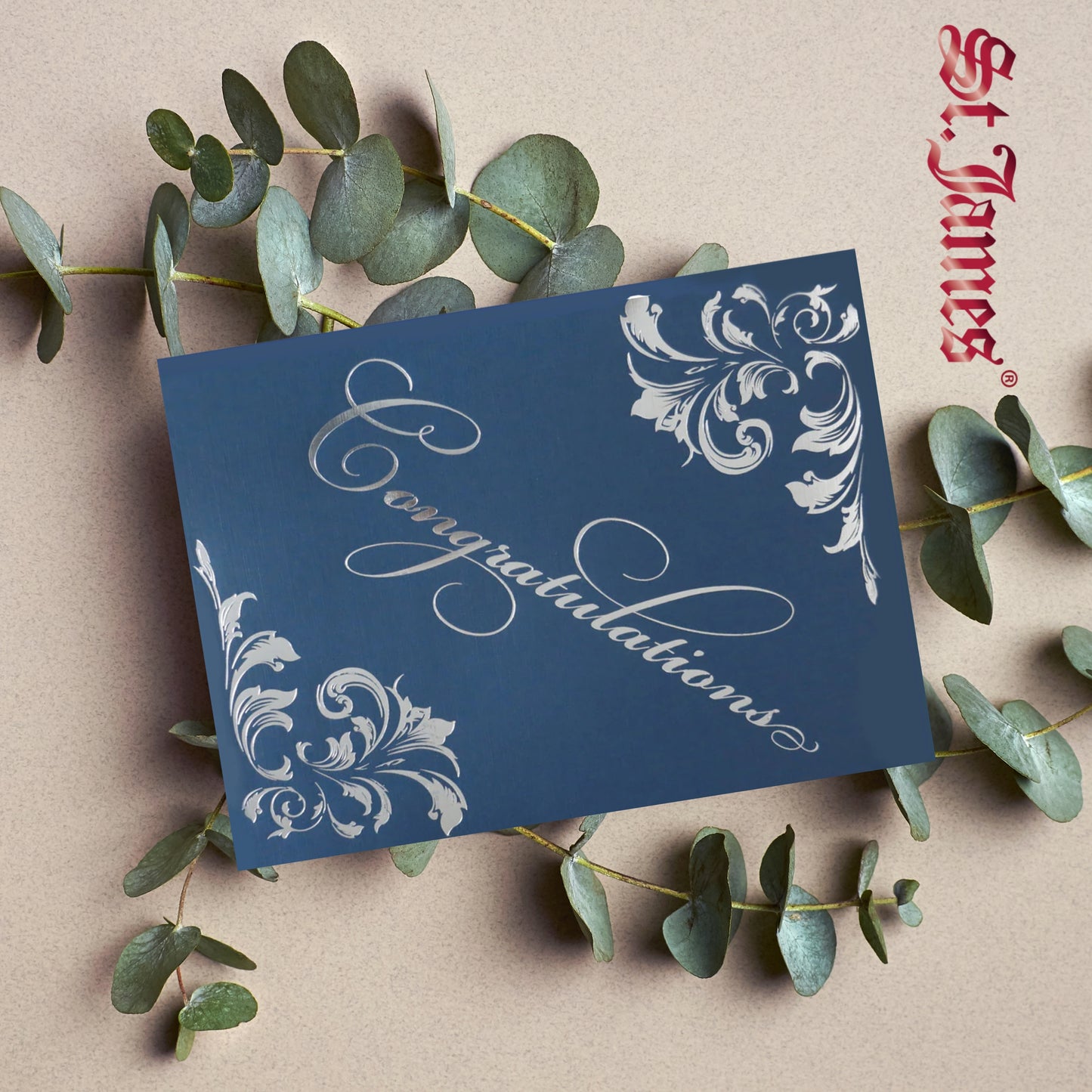 Porte-certificats St. James® avec porte-cartes-cadeaux, déco feuille d'argent, bleu marine, paquet de 5, 83541