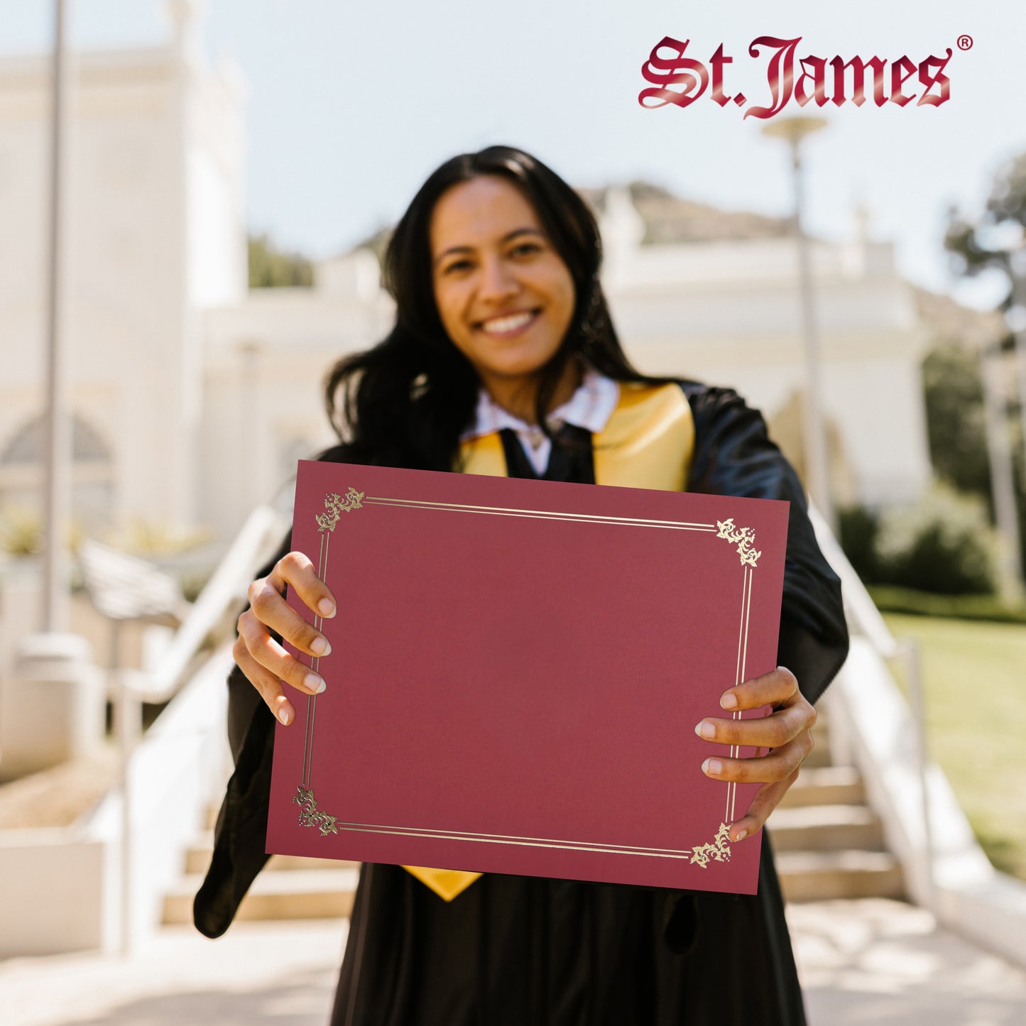 St. James® Premium Certificate Holders, Double Display Folders for 8.5 x 11" Documents, Burgundy, Gold Foil Border, Pack of 10, 83957
