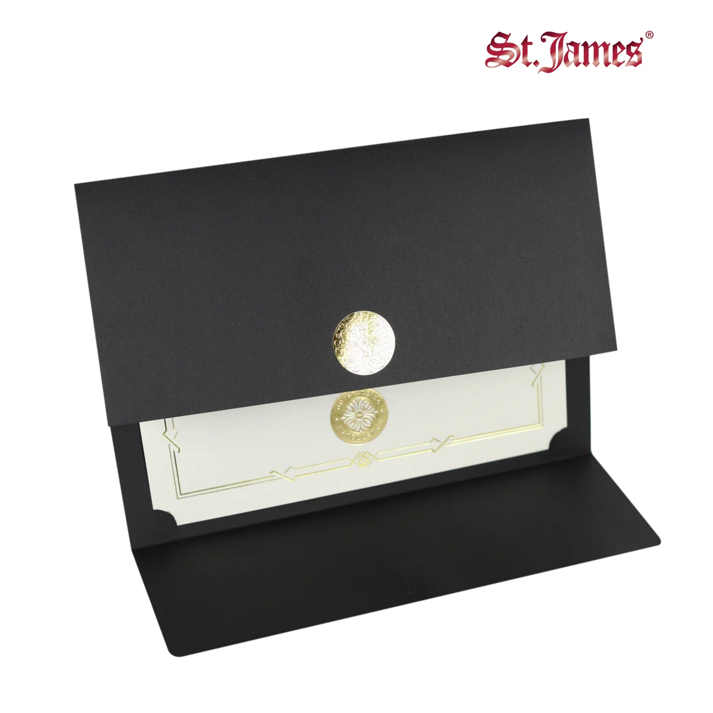 St. James® Certificate Holders/Document Covers/Diploma Holders, Black, Gold Award Seal with Single Gold Ribbon, Pack of 5, 83839
