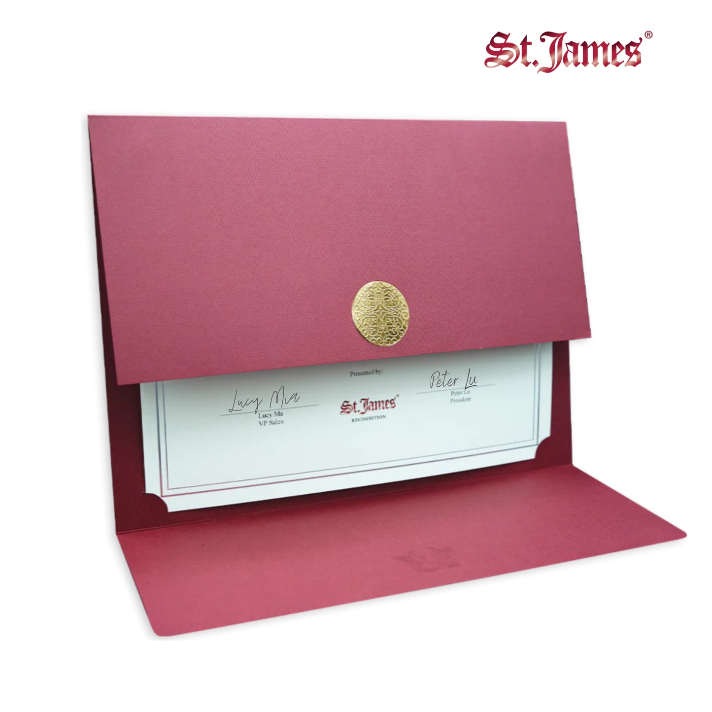 St. James® Porte-certificats/Couvertures de documents/Porte-diplômes, Bordeaux, Sceau d'or avec ruban rouge, Paquet de 5, 83818