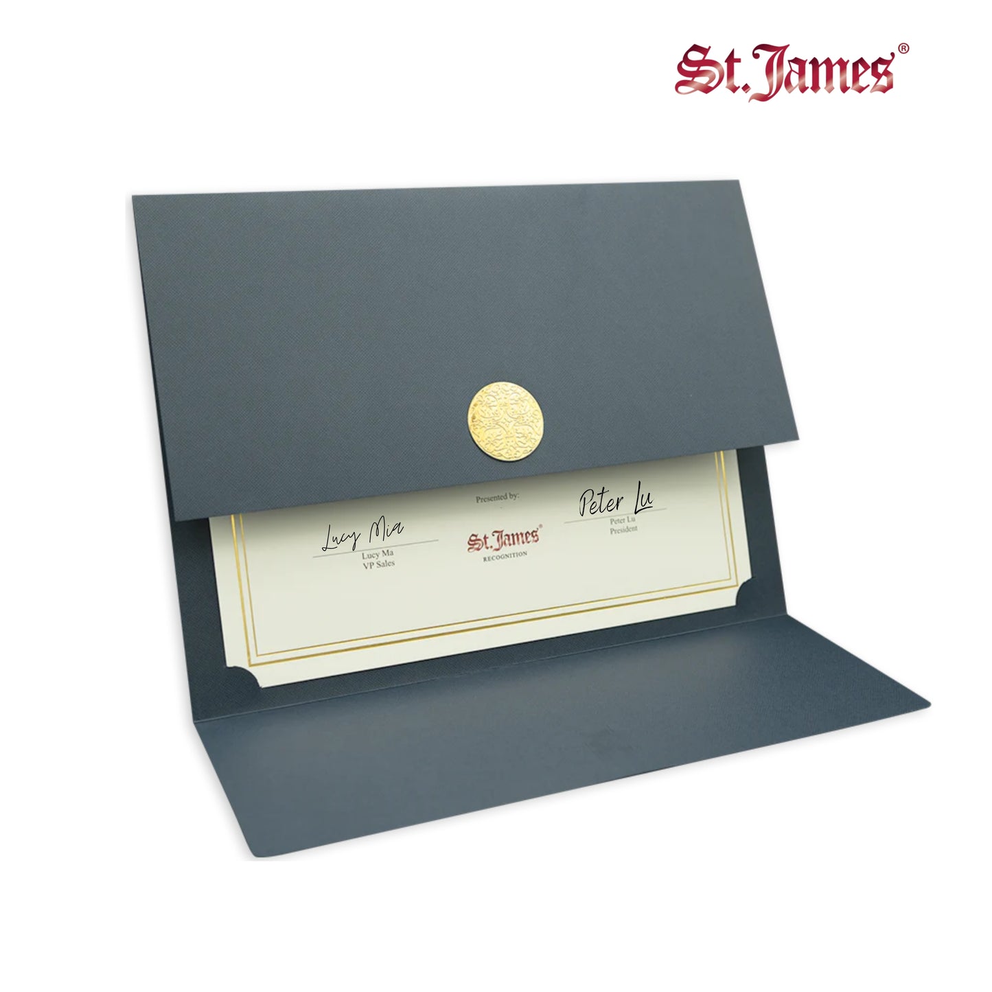 St. James® Porte-certificats/Couvertures de documents/Porte-diplômes, Bleu marine, Sceau d'or avec ruban rouge unique, Paquet de 5, 83838