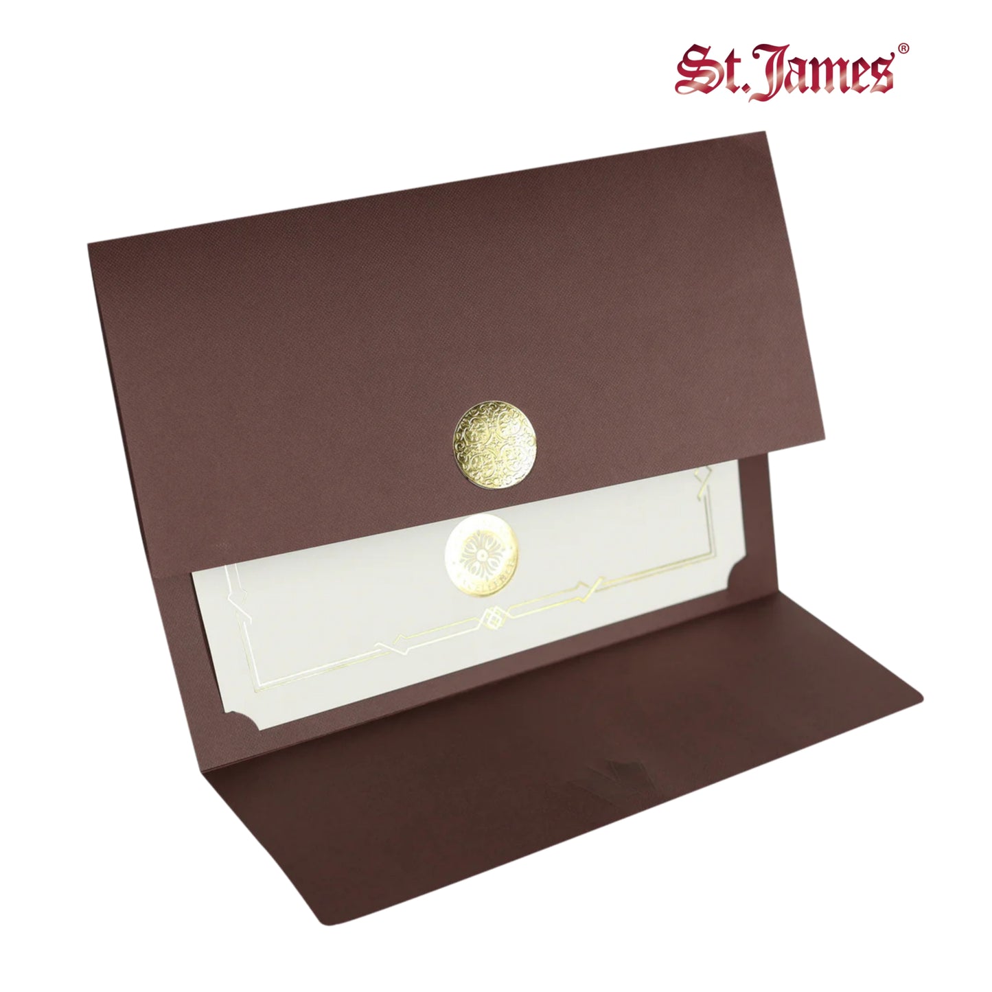 St. James® Porte-certificats/Couvertures de documents/Porte-diplômes, Marron, Sceau de récompense doré avec ruban doré unique, Paquet de 5, 83833