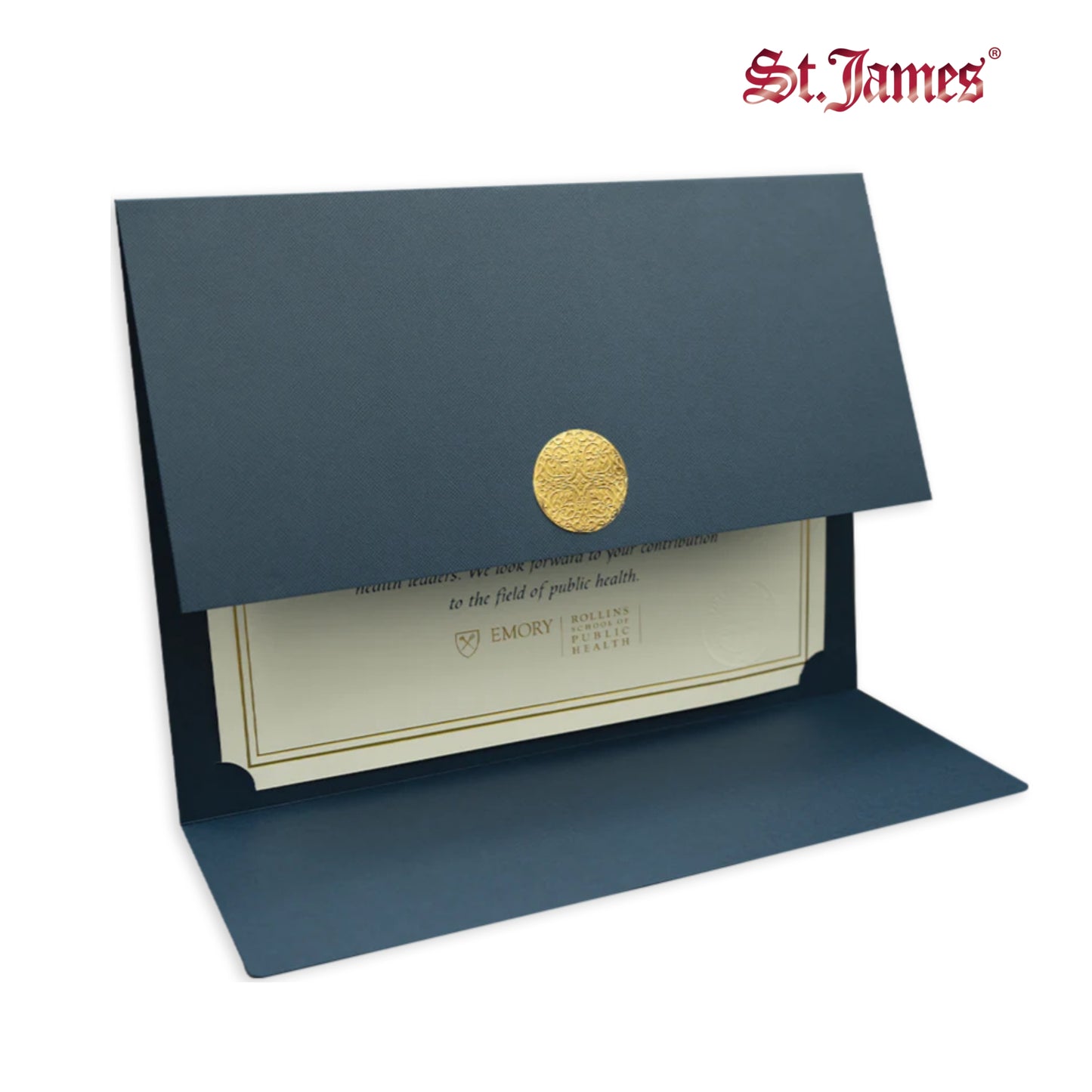 St. James® Porte-certificats/Couvertures de documents/Porte-diplômes, Bleu marine, Sceau d'or avec ruban bleu, Paquet de 5, 83814