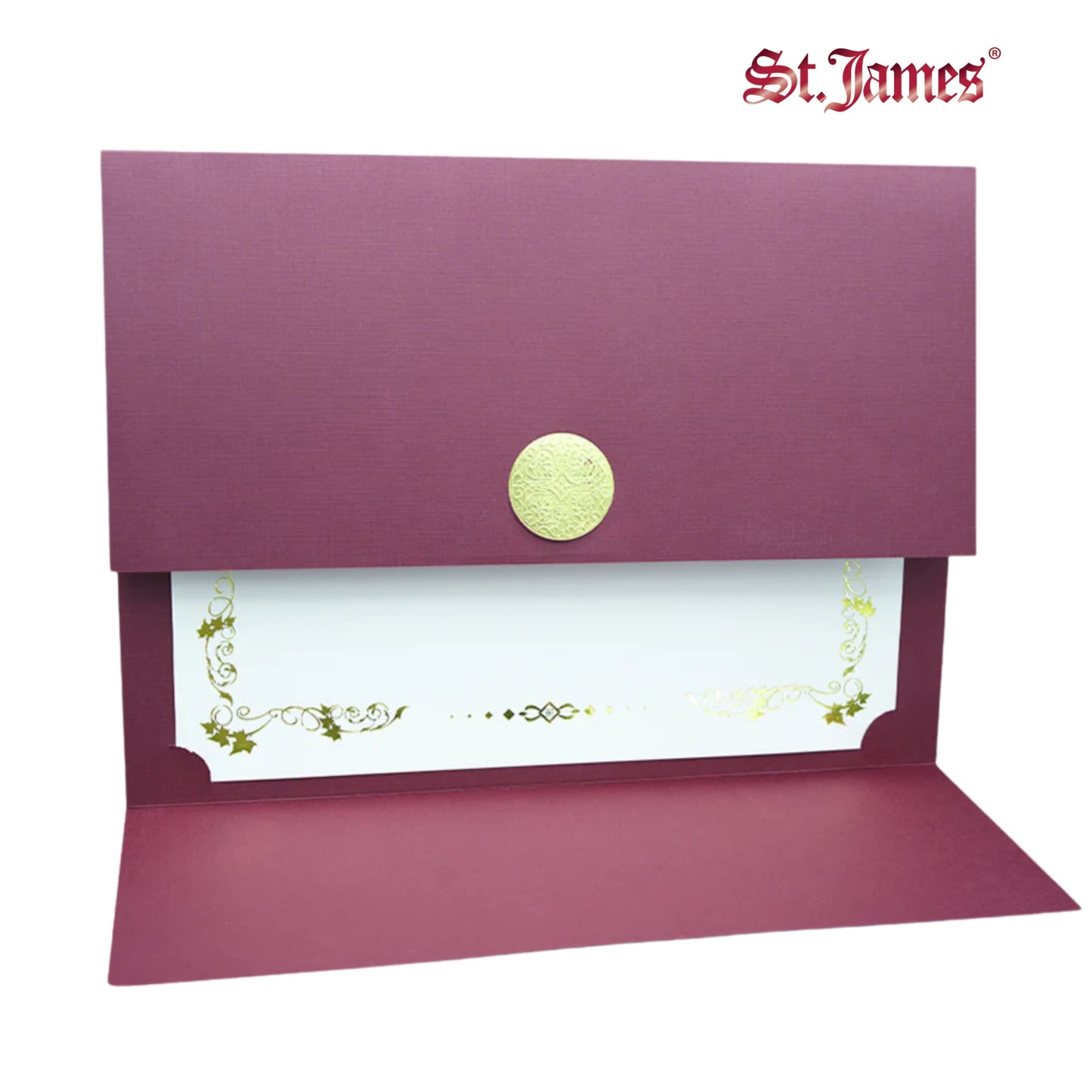 St. James® Elite™ Medallion Fold Certificate Holders, Burgundy Linen with Gold Medallion, Pack of 5, 83533