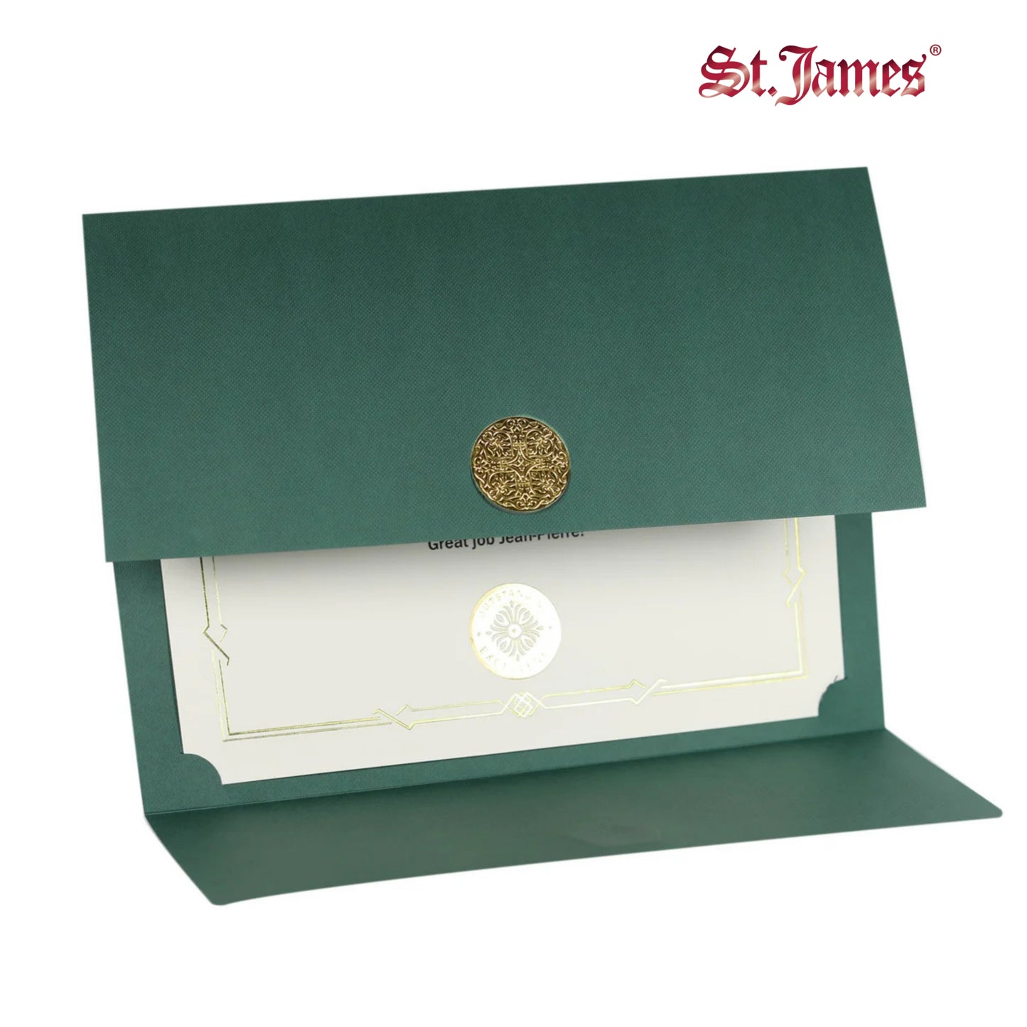 St. James® Certificate Holders/Document Covers/Diploma Holders, Green, Gold Award Seal with Red Ribbon, Pack of 5, 83824