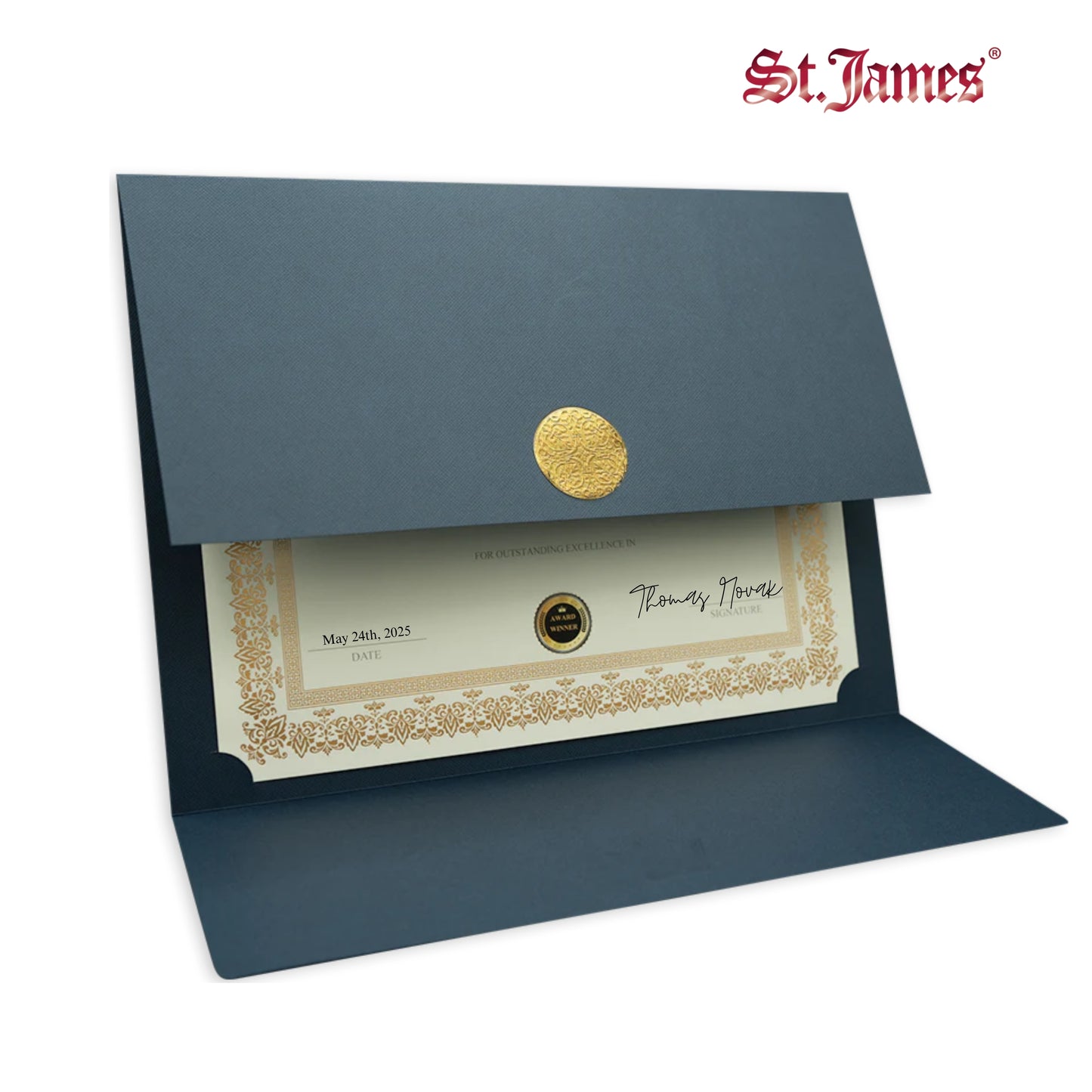 St. James® Porte-certificats/Couvertures de documents/Porte-diplômes, Bleu marine, Sceau d'or avec ruban rouge, Paquet de 5, 83815