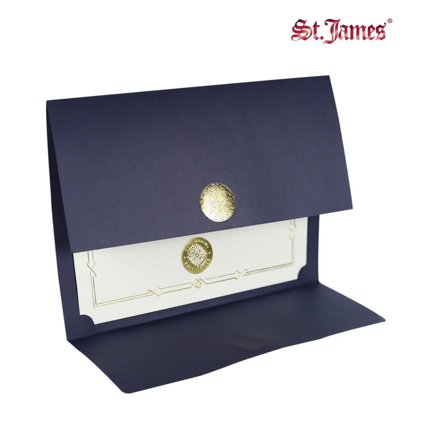 St. James® Certificate Holders/Document Covers/Diploma Holders, Navy Blue, Gold Award Seal with Single Black Ribbon, Pack of 5, 83837