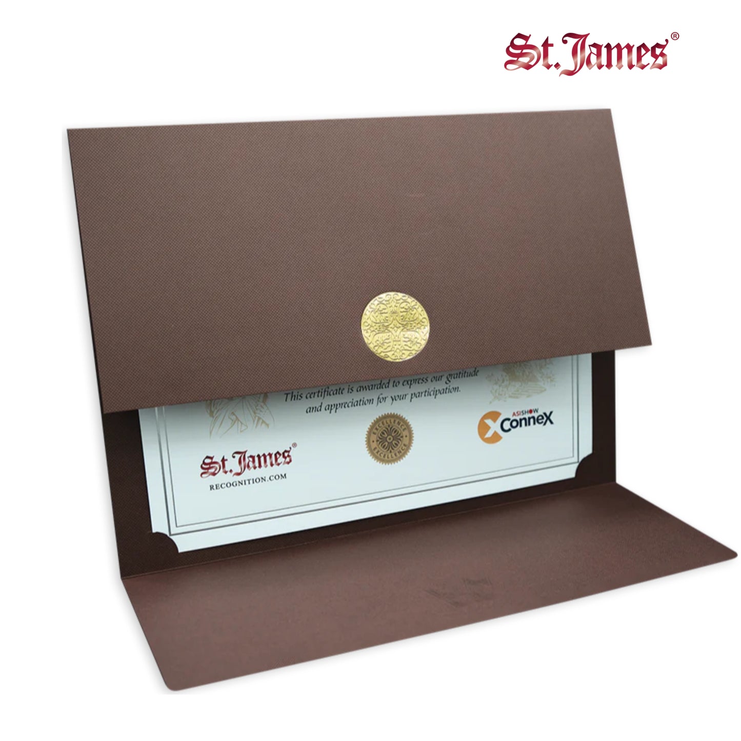 St. James® Porte-certificats/Couvertures de documents/Porte-diplômes, Marron, Sceau de récompense doré avec ruban doré, Paquet de 5, 83828
