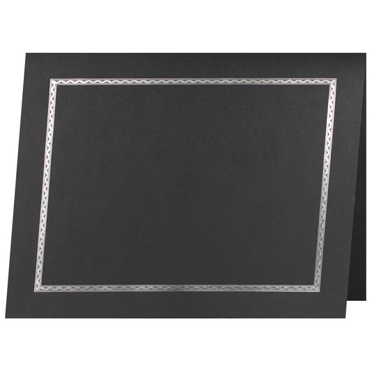 Porte-certificats/couvertures de documents/porte-diplômes St. James®, noir, bordure en feuille d'argent, finition lin, paquet de 5, 83849