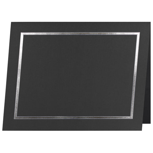 Porte-certificats/couvertures de documents/porte-diplômes St. James®, noir, bordure en feuille d'argent, finition lin, paquet de 5, 83853