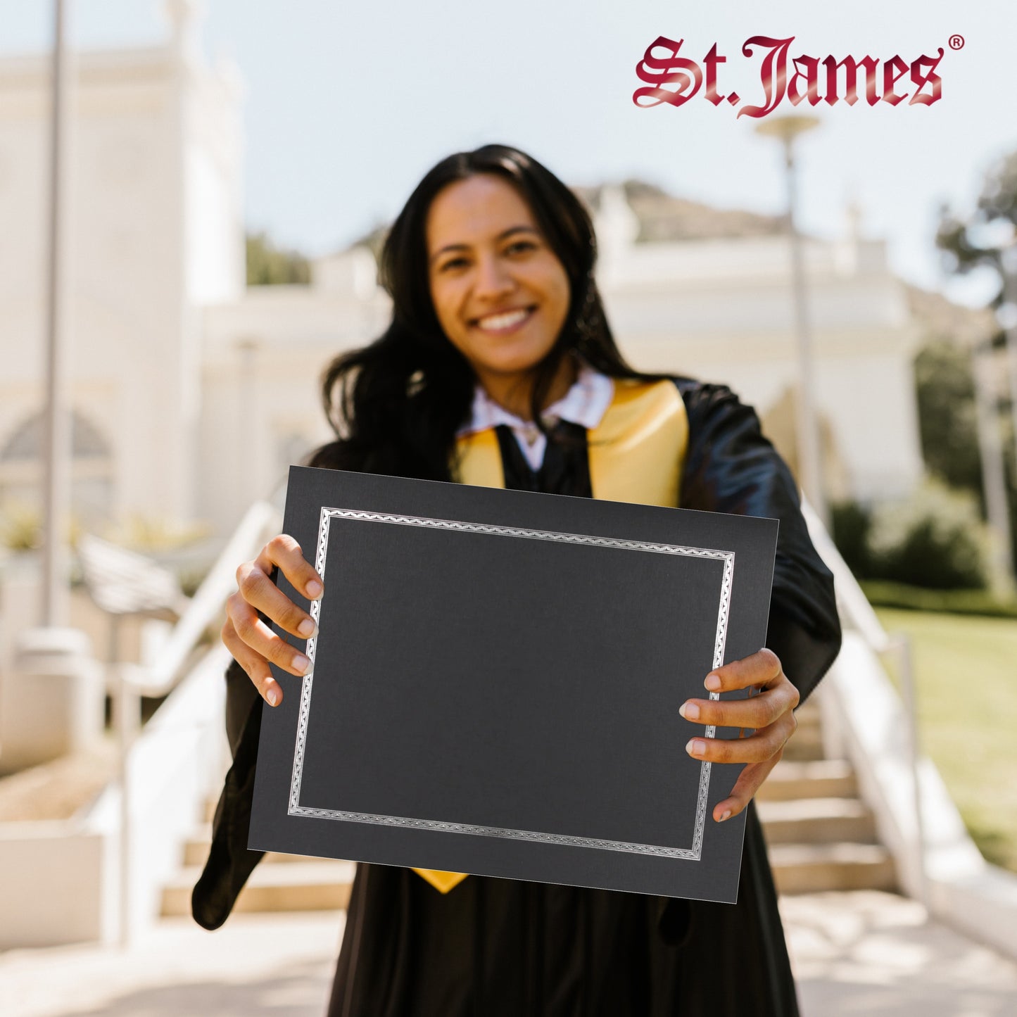 St. James® Certificate Holders/Document Covers/Diploma Holders, Black, Silver Foil Border, Linen Finish, Pack of 5, 83849