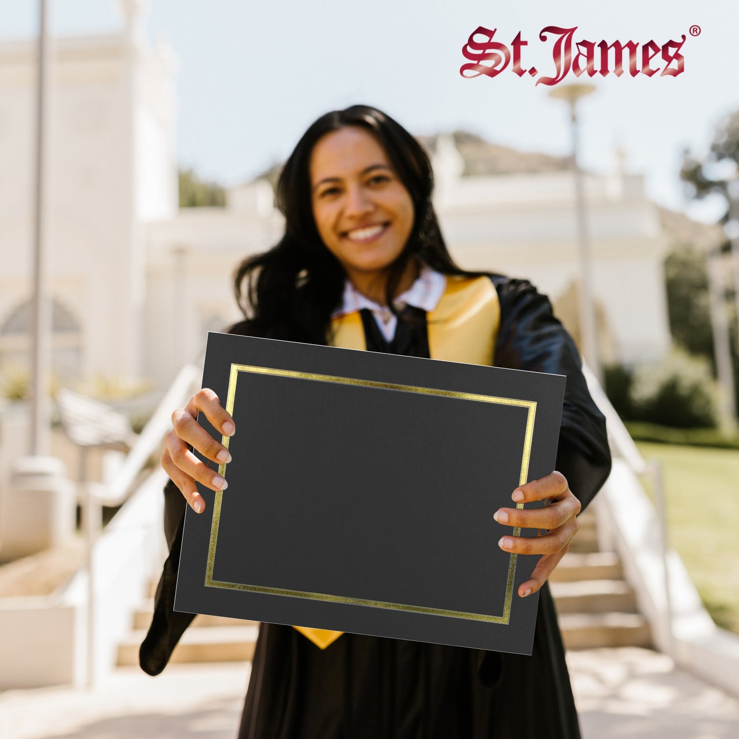 St. James® Certificate Holders/Document Covers/Diploma Holders, Black, Gold Foil Border, Linen Finish, Pack of 5, 83852