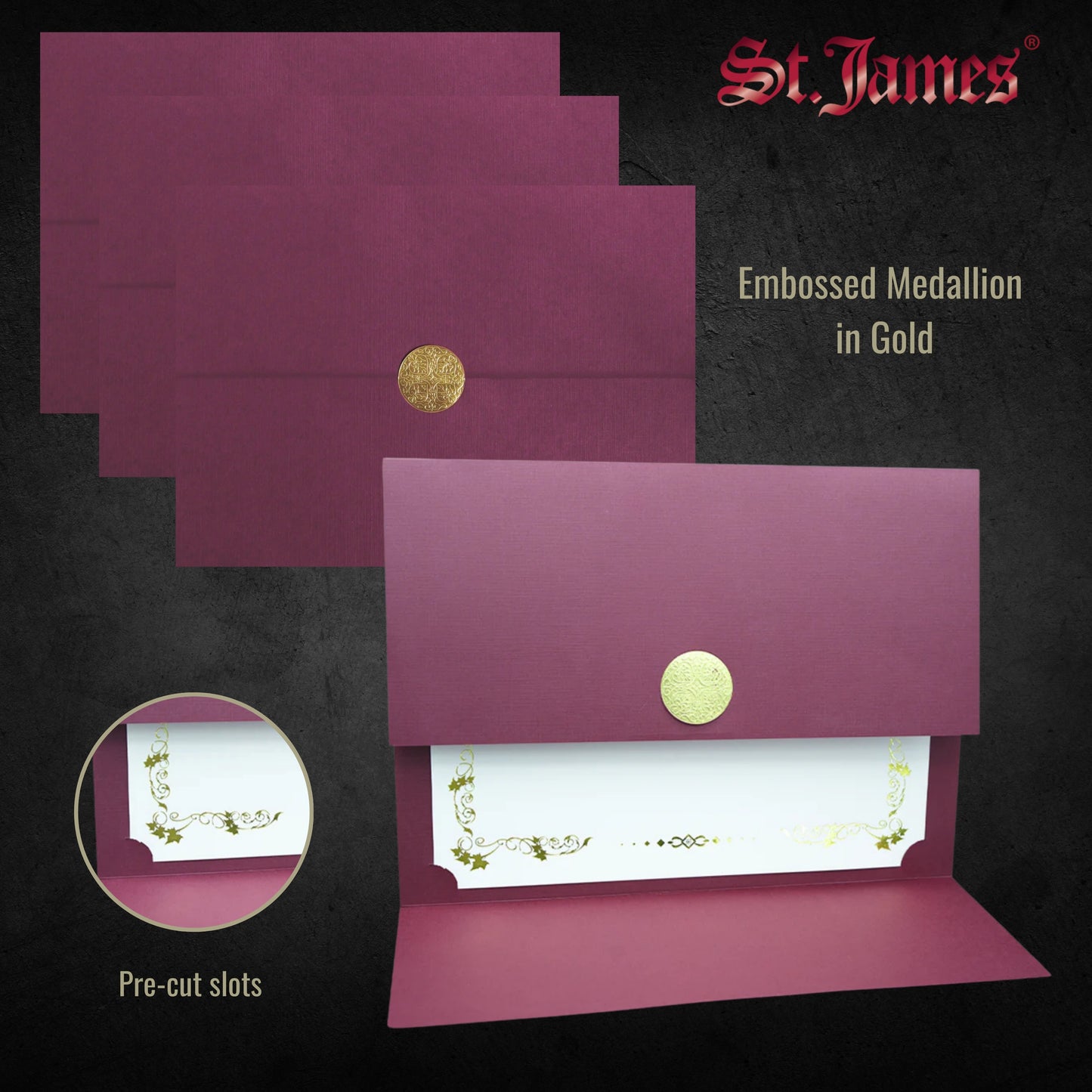 St. James® Elite™ Medallion Fold Certificate Holders, Burgundy Linen with Gold Medallion, Pack of 5, 83533