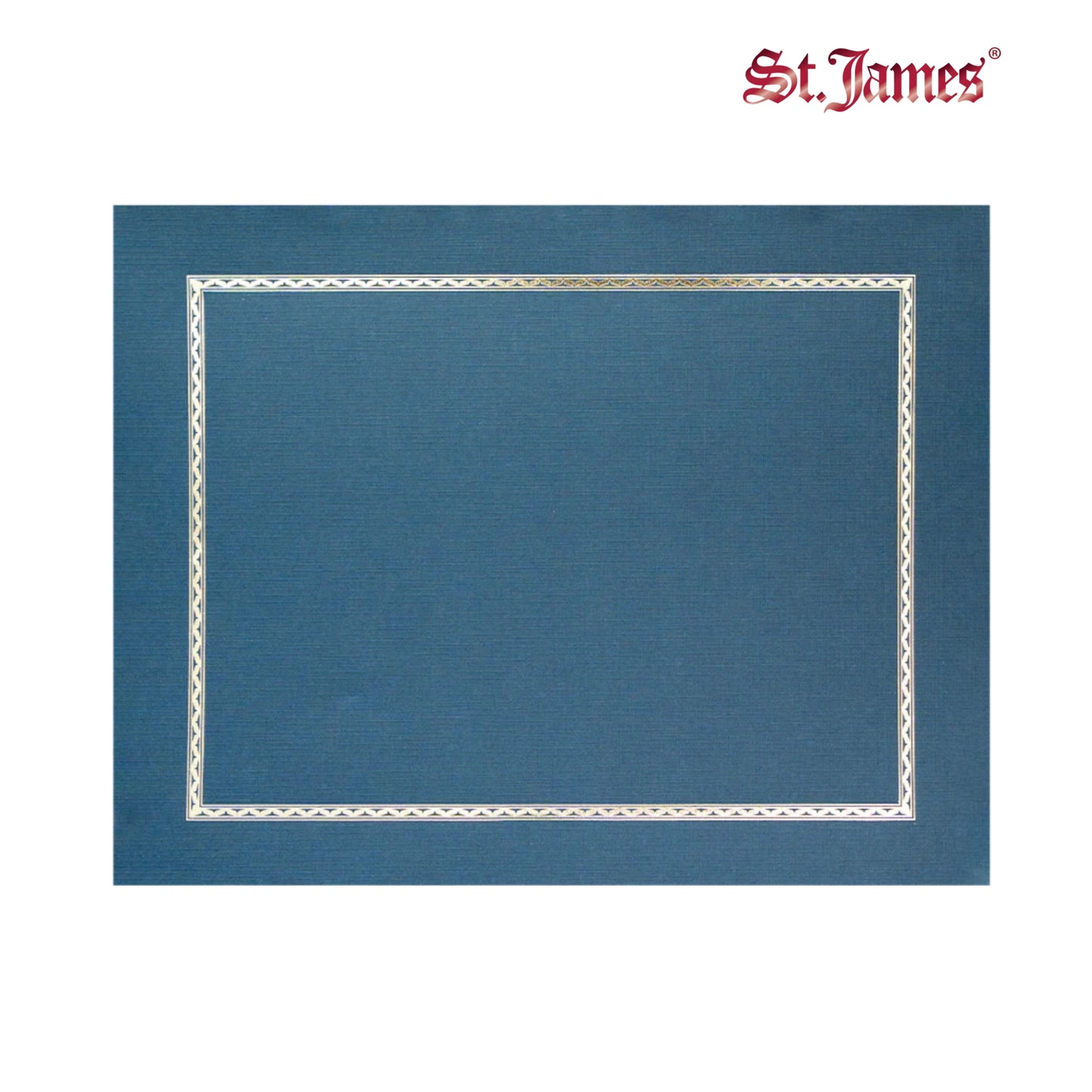 Porte-certificats/couvertures de documents/porte-diplômes St. James®, bleu marine, bordure en feuille d'argent, finition lin, paquet de 5, 83847