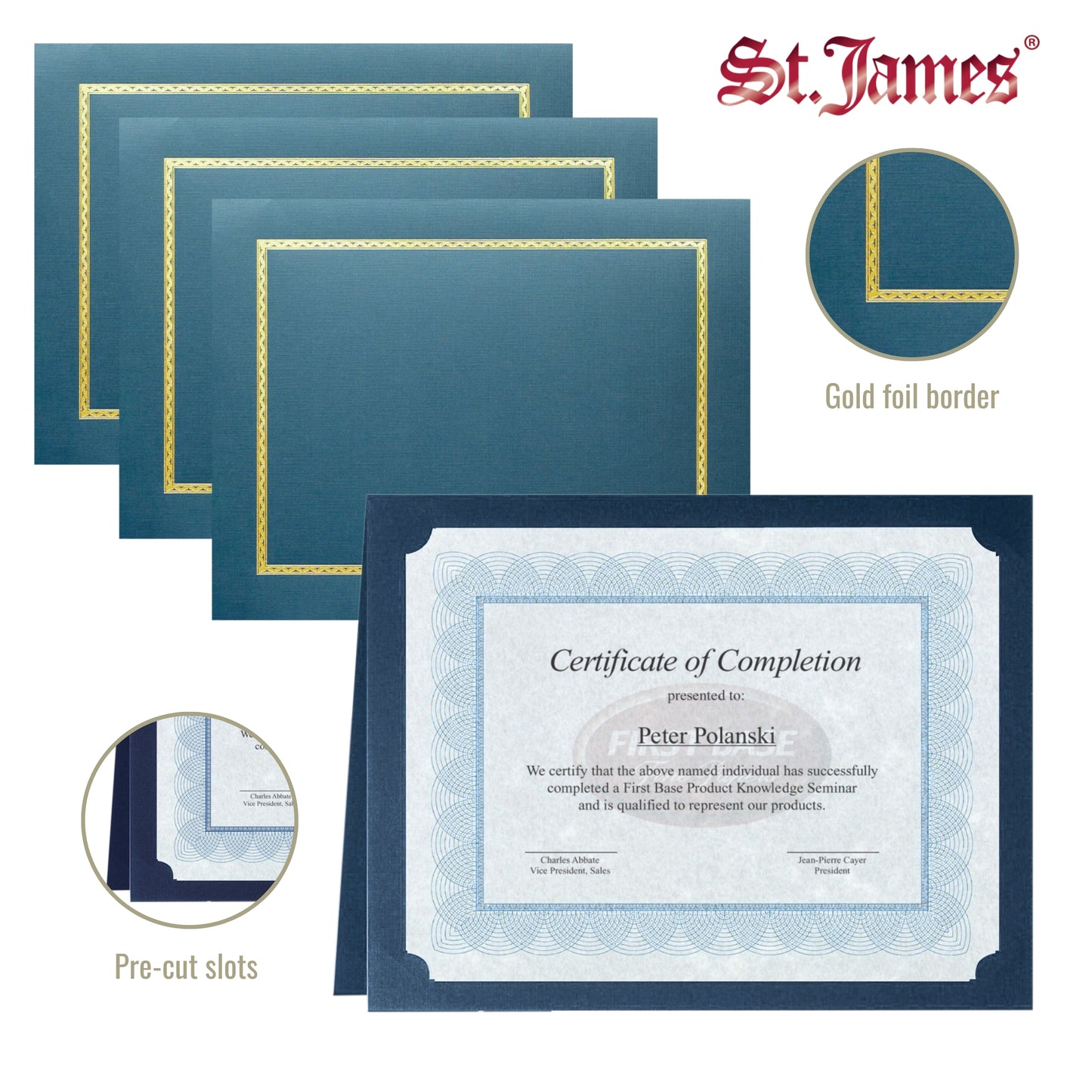 St. James® Certificate Holders/Document Covers/Diploma Holders, Navy Blue, Gold Foil Border, Linen Finish, Pack of 5, 83846