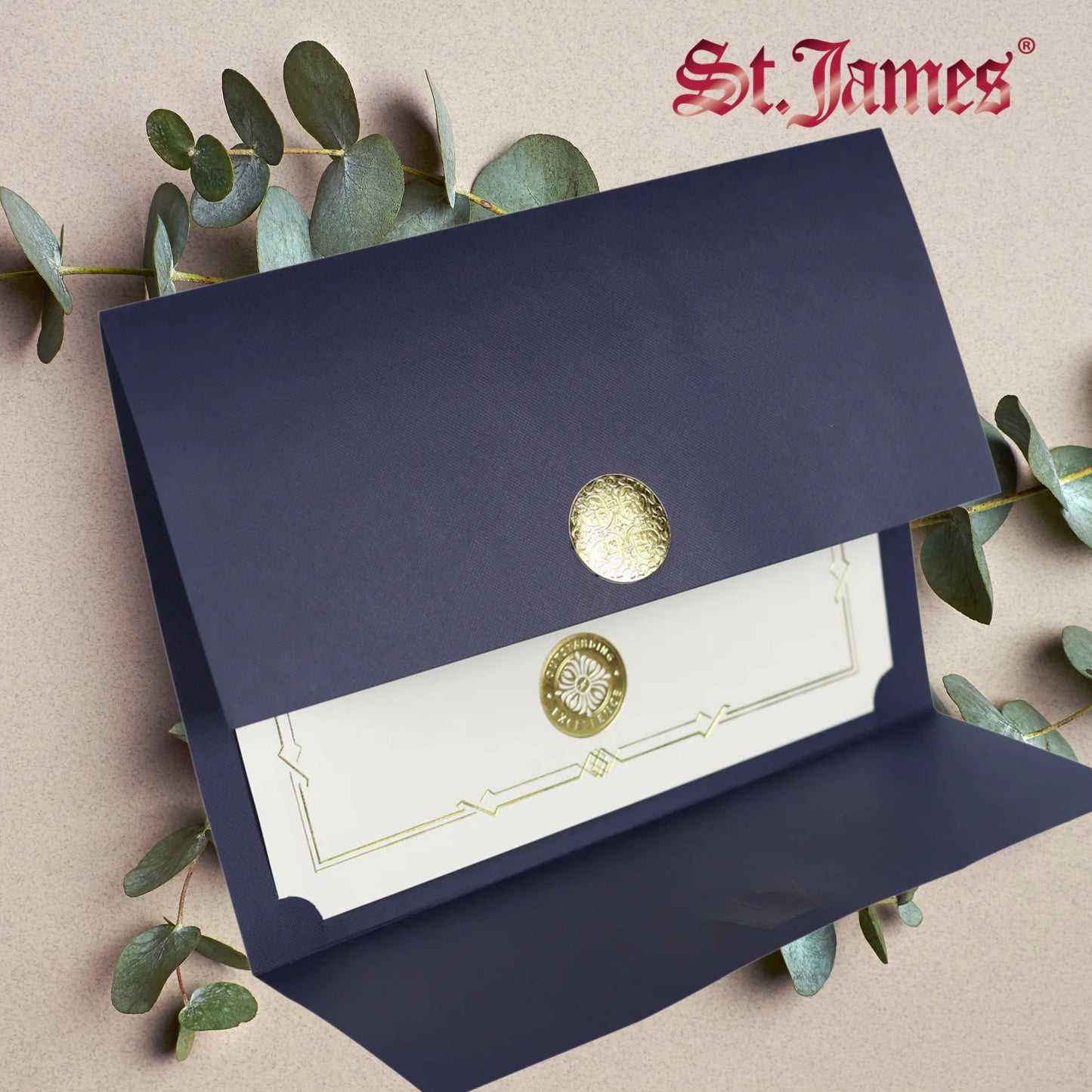 St. James® Certificate Holders/Document Covers/Diploma Holders, Navy Blue, Gold Award Seal with Single Black Ribbon, Pack of 5, 83837