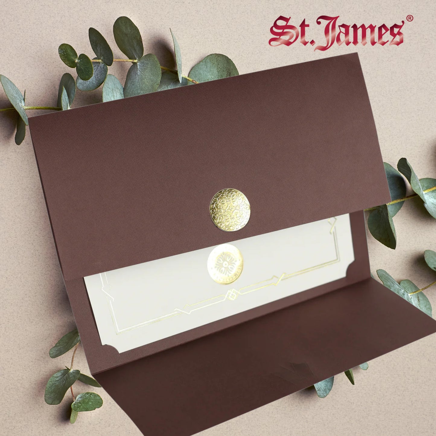 St. James® Porte-certificats/Couvertures de documents/Porte-diplômes, Marron, Sceau de récompense doré avec ruban doré unique, Paquet de 5, 83833