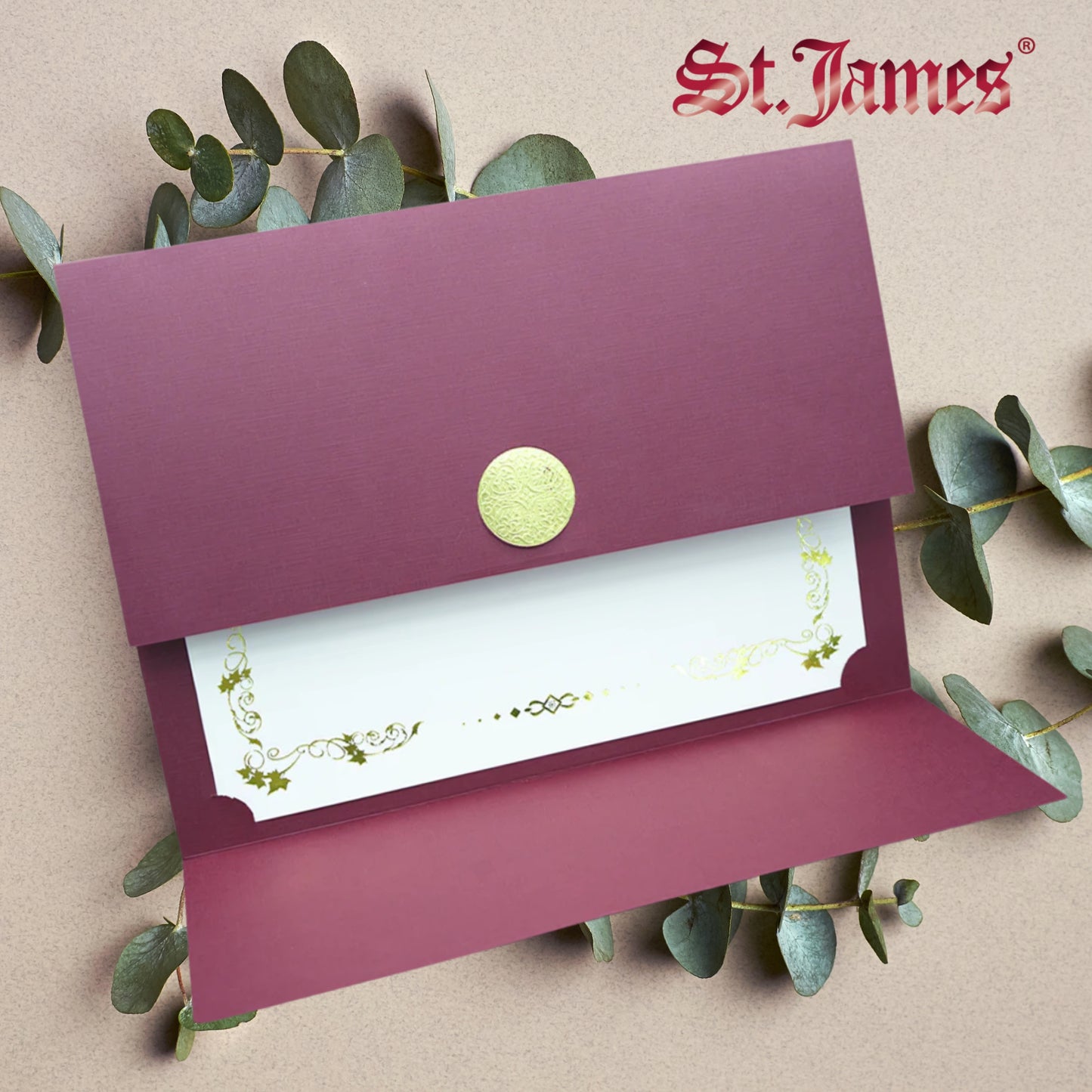 St. James® Elite™ Medallion Fold Certificate Holders, Burgundy Linen with Gold Medallion, Pack of 5, 83533
