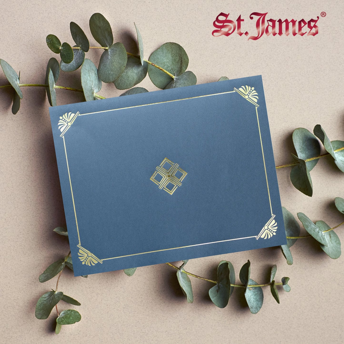 St. James® Certificate Holders/Document Covers/Diploma Holders, Navy Blue, Gold Foil, Linen Finish, Pack of 5, 83809