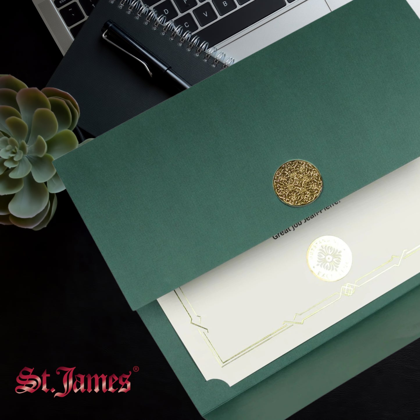 St. James® Certificate Holders/Document Covers/Diploma Holders, Green, Gold Award Seal with Red Ribbon, Pack of 5, 83824