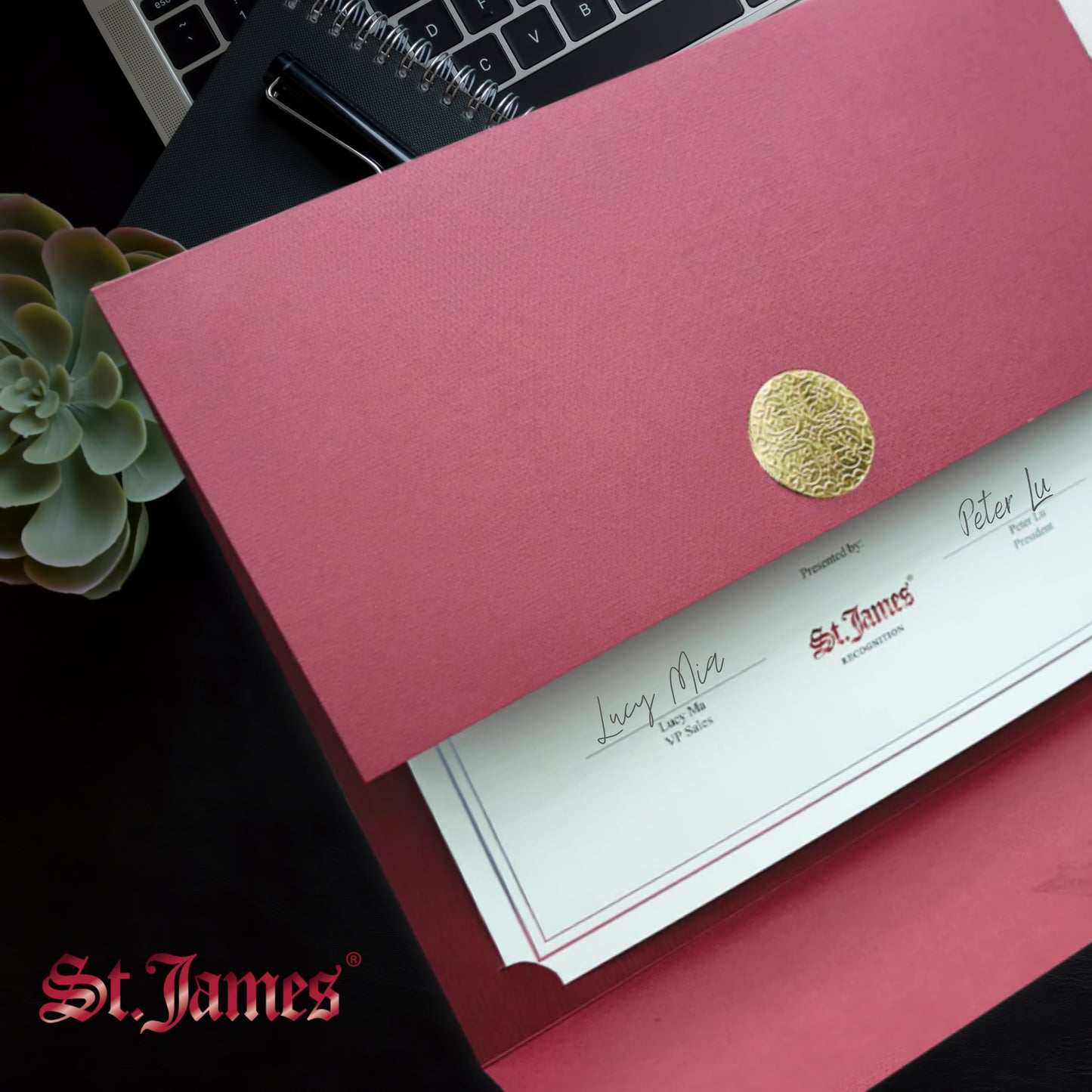 St. James® Porte-certificats/Couvertures de documents/Porte-diplômes, Bordeaux, Sceau d'or avec ruban rouge, Paquet de 5, 83818