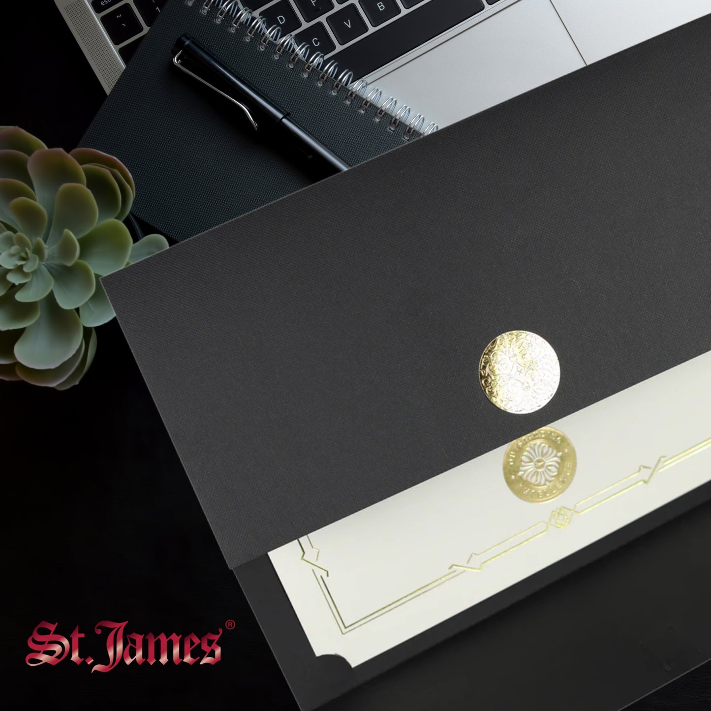 St. James® Certificate Holders/Document Covers/Diploma Holders, Black, Gold Award Seal with Single Black Ribbon, Pack of 5, 83840