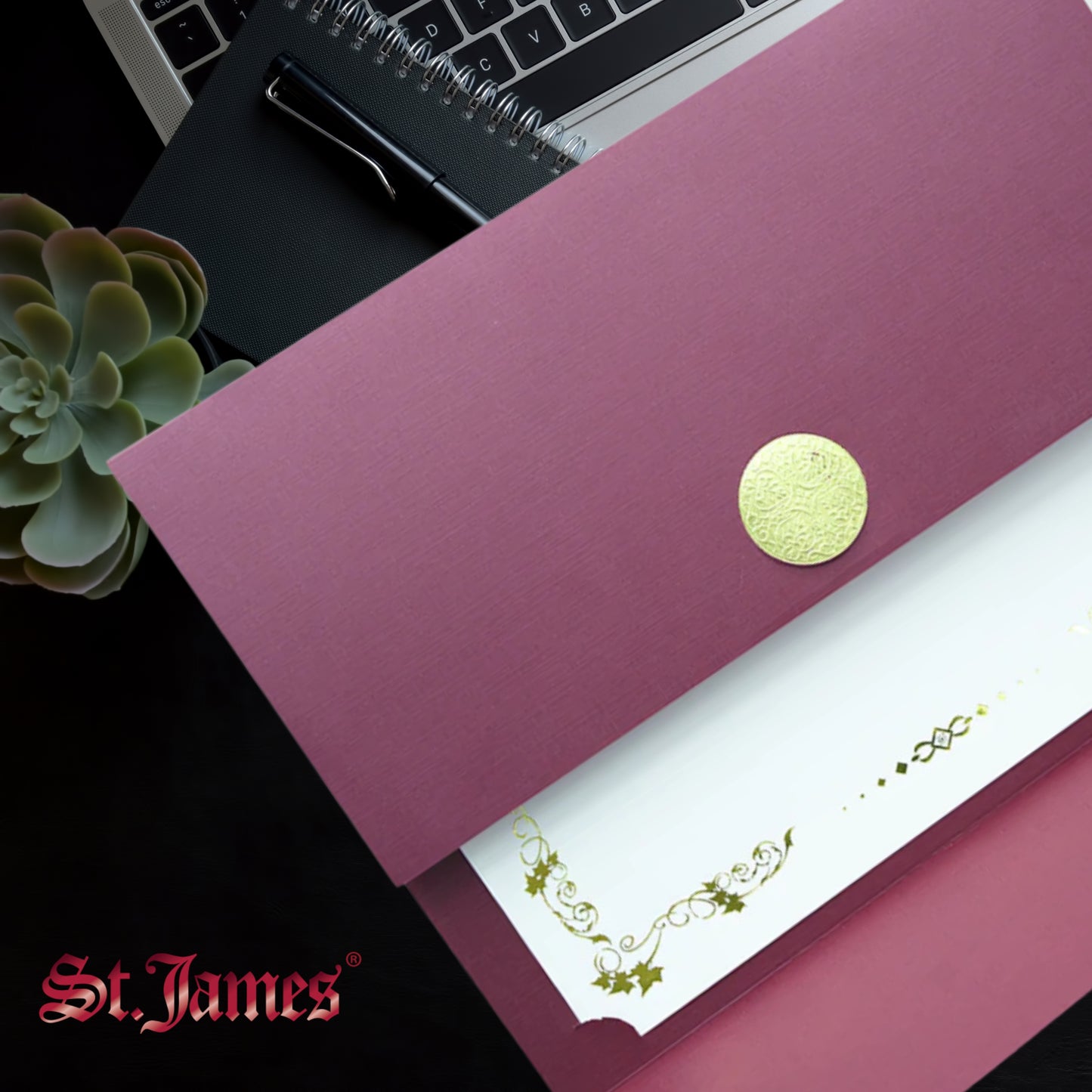 St. James® Elite™ Medallion Fold Certificate Holders, Burgundy Linen with Gold Medallion, Pack of 5, 83533