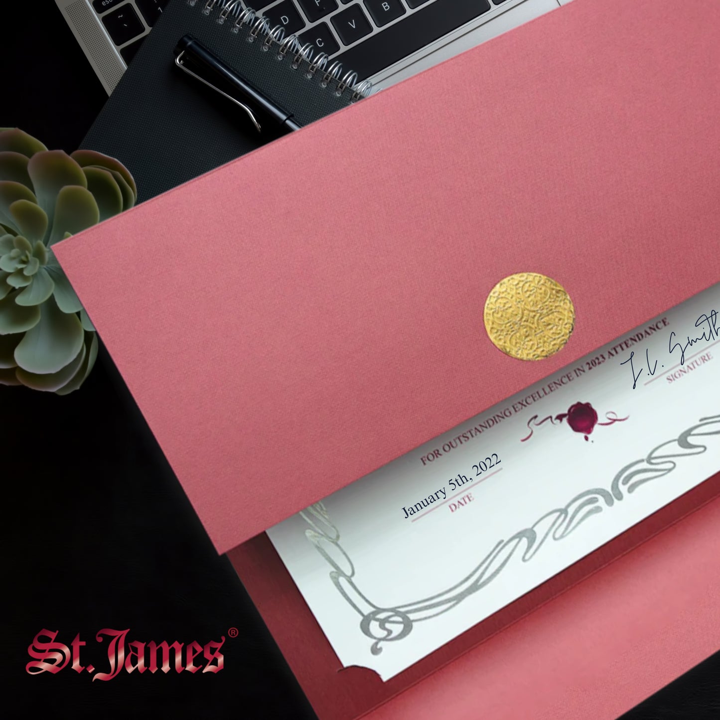 St. James® Certificate Holders/Document Covers/Diploma Holders, Burgundy, Gold Award Seal with Blue Ribbon, Pack of 5, 83817