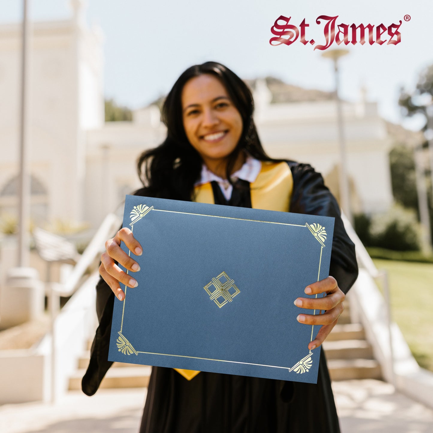 St. James® Certificate Holders/Document Covers/Diploma Holders, Navy Blue, Gold Foil, Linen Finish, Pack of 5, 83809