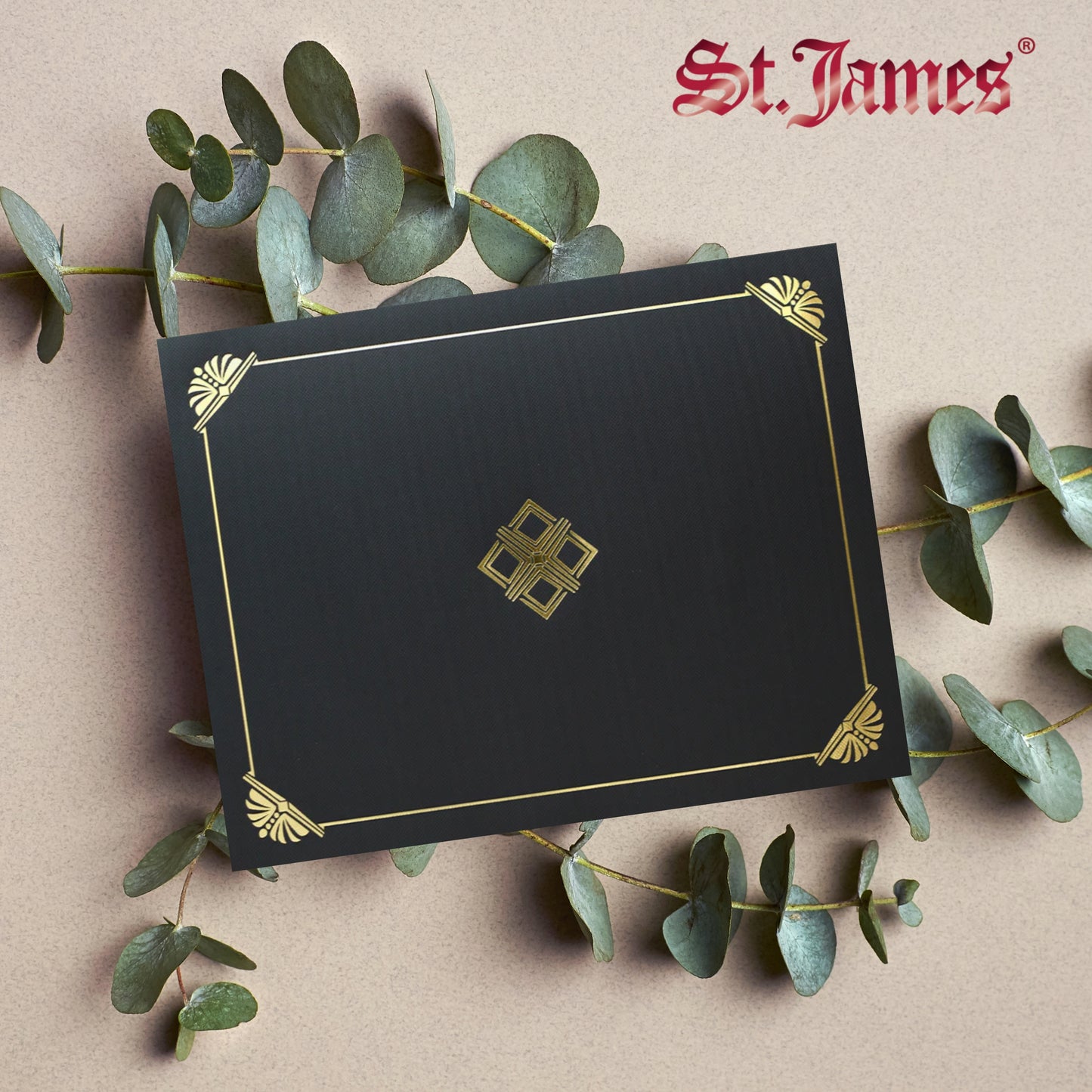 St. James® Certificate Holders/Document Covers/Diploma Holders, Black, Gold Foil, Linen Finish, Pack of 5, 83808
