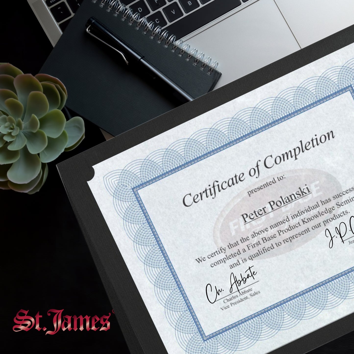 St. James® Porte-certificats/Couvertures de documents/Porte-diplômes, Noir, Feuille d'or, Finition lin, Paquet de 5, 83808