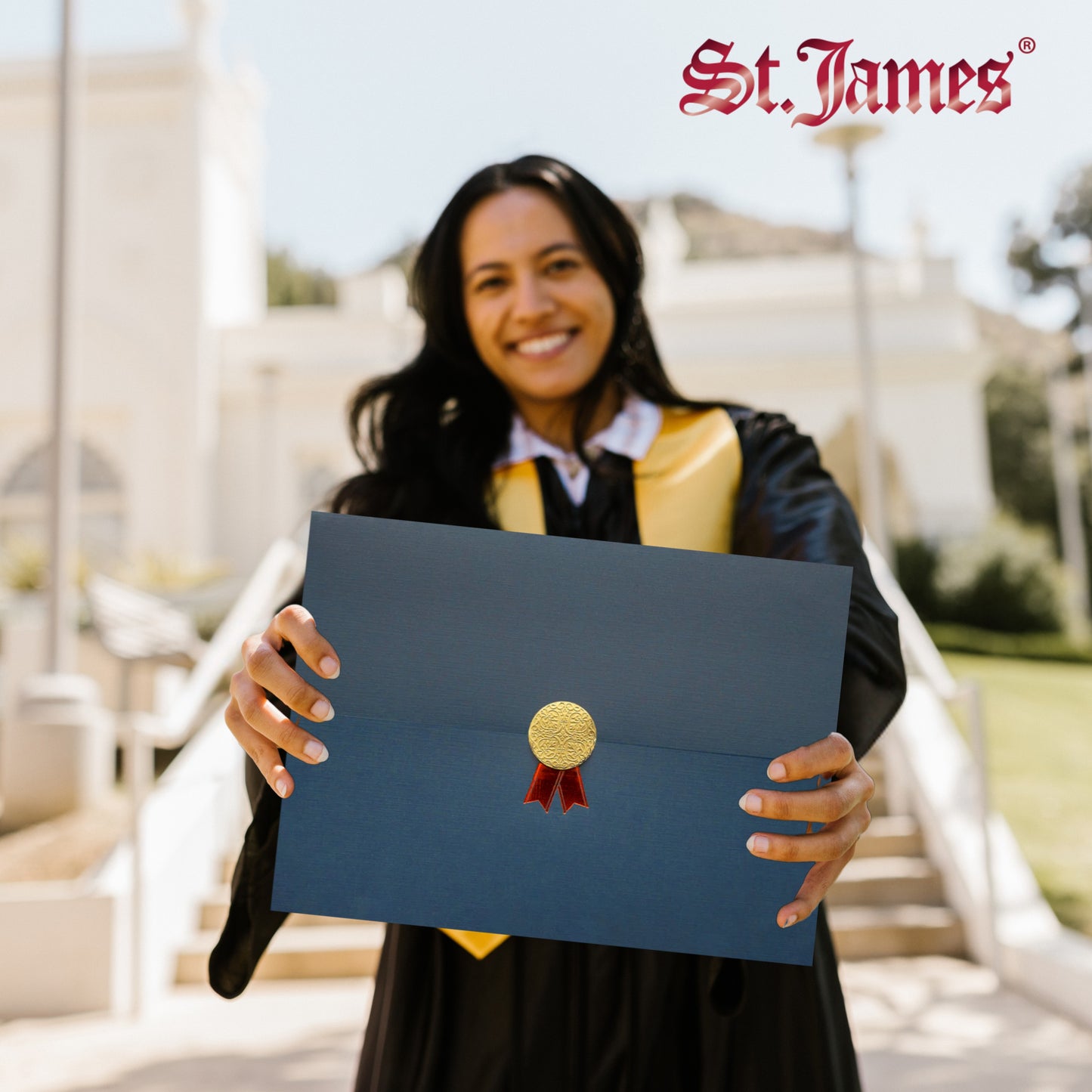 St. James® Porte-certificats/Couvertures de documents/Porte-diplômes, Bleu marine, Sceau d'or avec ruban rouge, Paquet de 5, 83815