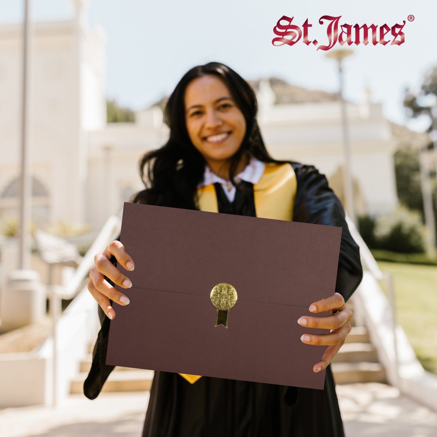 St. James® Porte-certificats/Couvertures de documents/Porte-diplômes, Marron, Sceau de récompense doré avec ruban doré unique, Paquet de 5, 83833