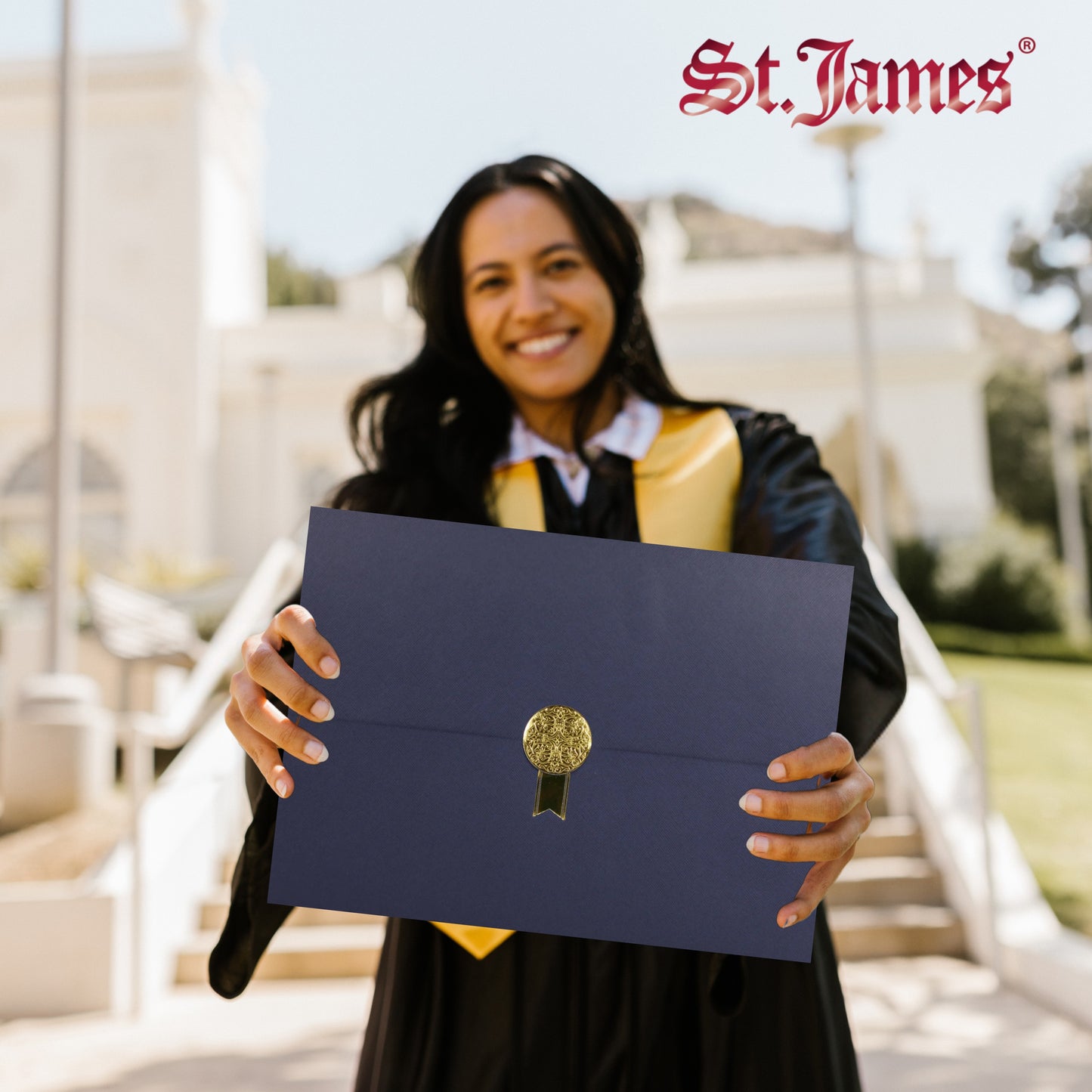 St. James® Certificate Holders/Document Covers/Diploma Holders, Navy Blue, Gold Award Seal with Single Black Ribbon, Pack of 5, 83837
