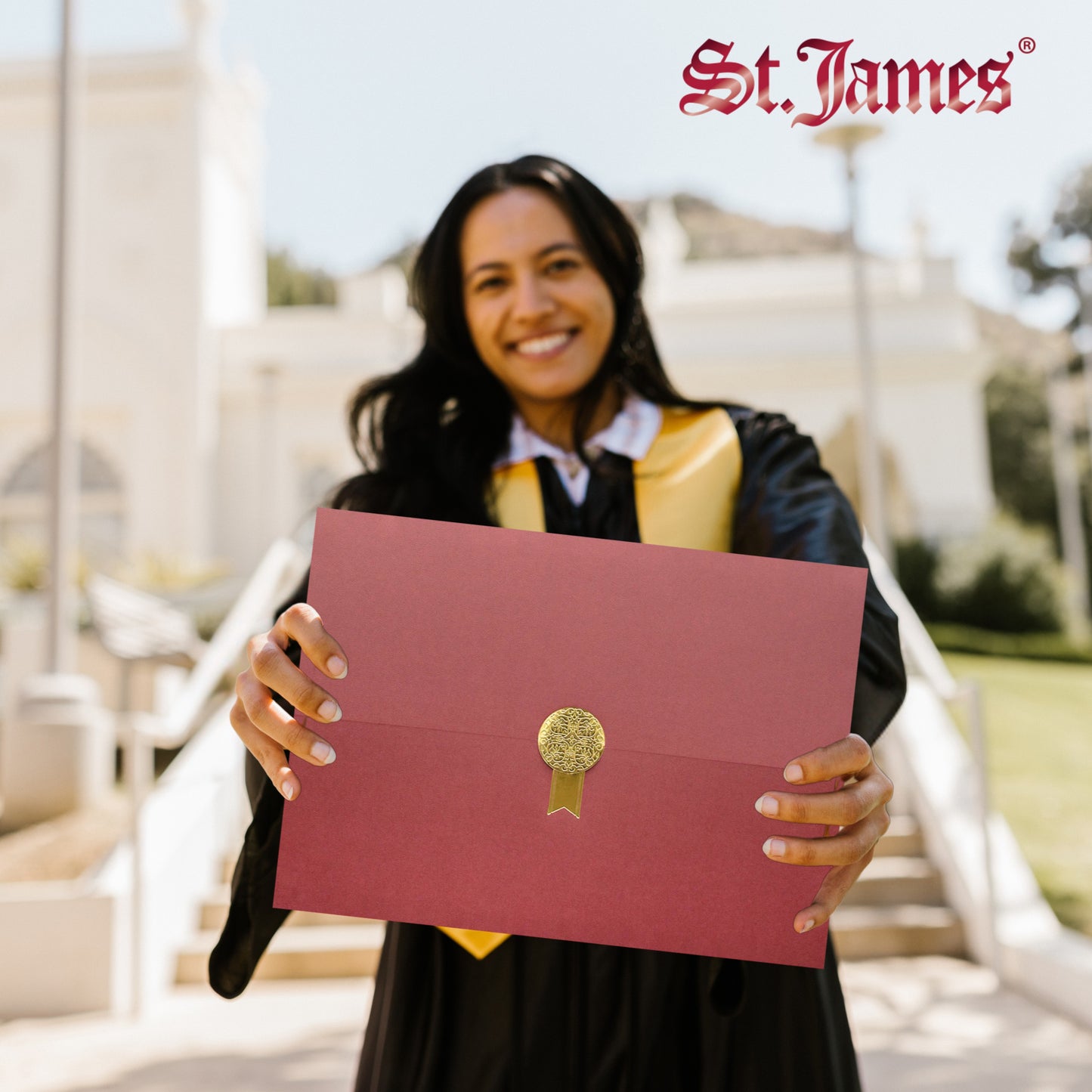 St. James® Porte-certificats/Couvertures de documents/Porte-diplômes, Bordeaux, Sceau d'or avec ruban doré, Paquet de 5, 83819