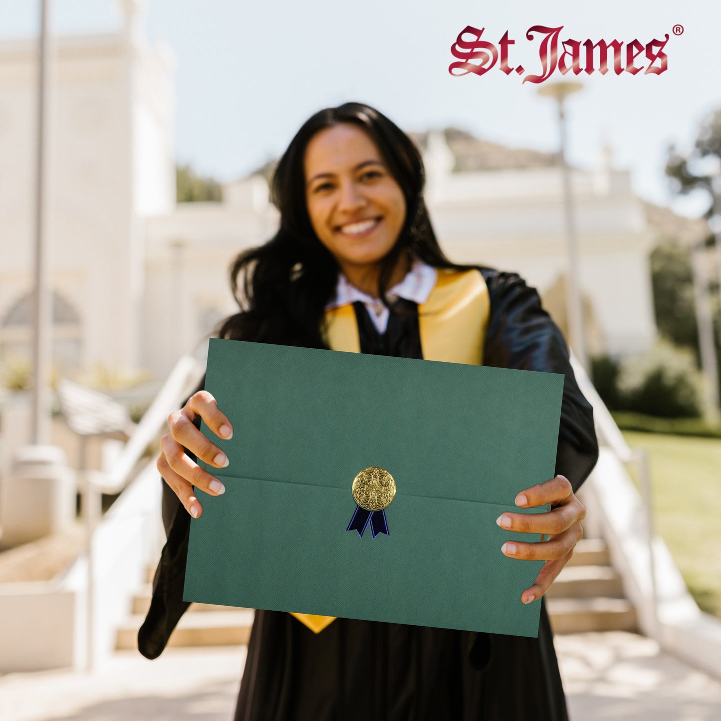 St. James® Porte-certificats/Couvertures de documents/Porte-diplômes, Vert, Sceau d'attribution d'or avec ruban bleu, Paquet de 5, 83823