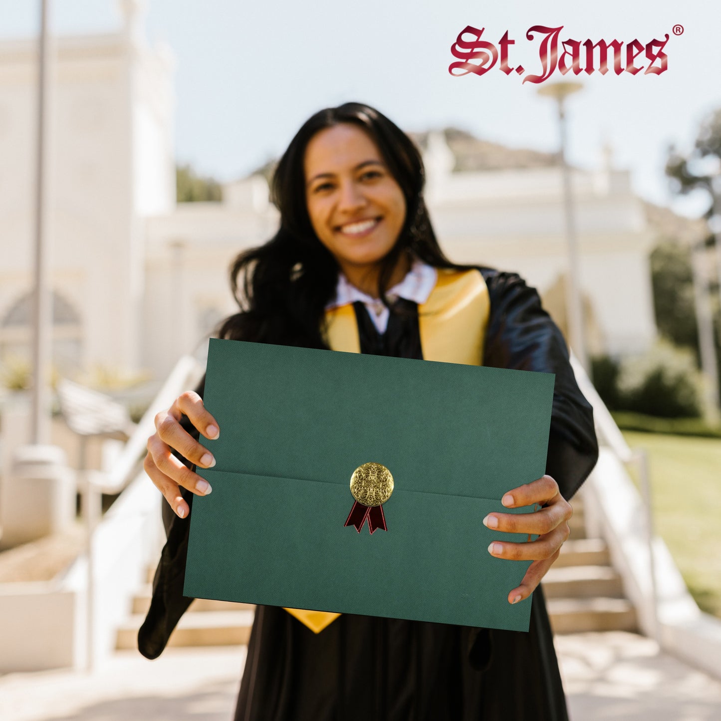 St. James® Certificate Holders/Document Covers/Diploma Holders, Green, Gold Award Seal with Red Ribbon, Pack of 5, 83824
