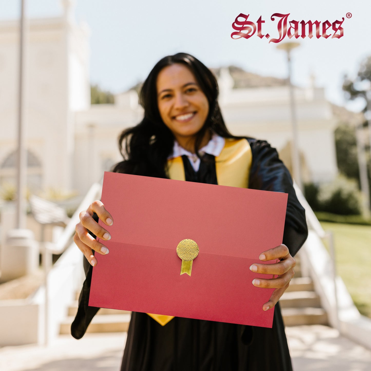 St. James® Certificate Holders/Document Covers/Diploma Holders, Red, Gold Award Seal with Single Gold Ribbon, Pack of 5, 83835