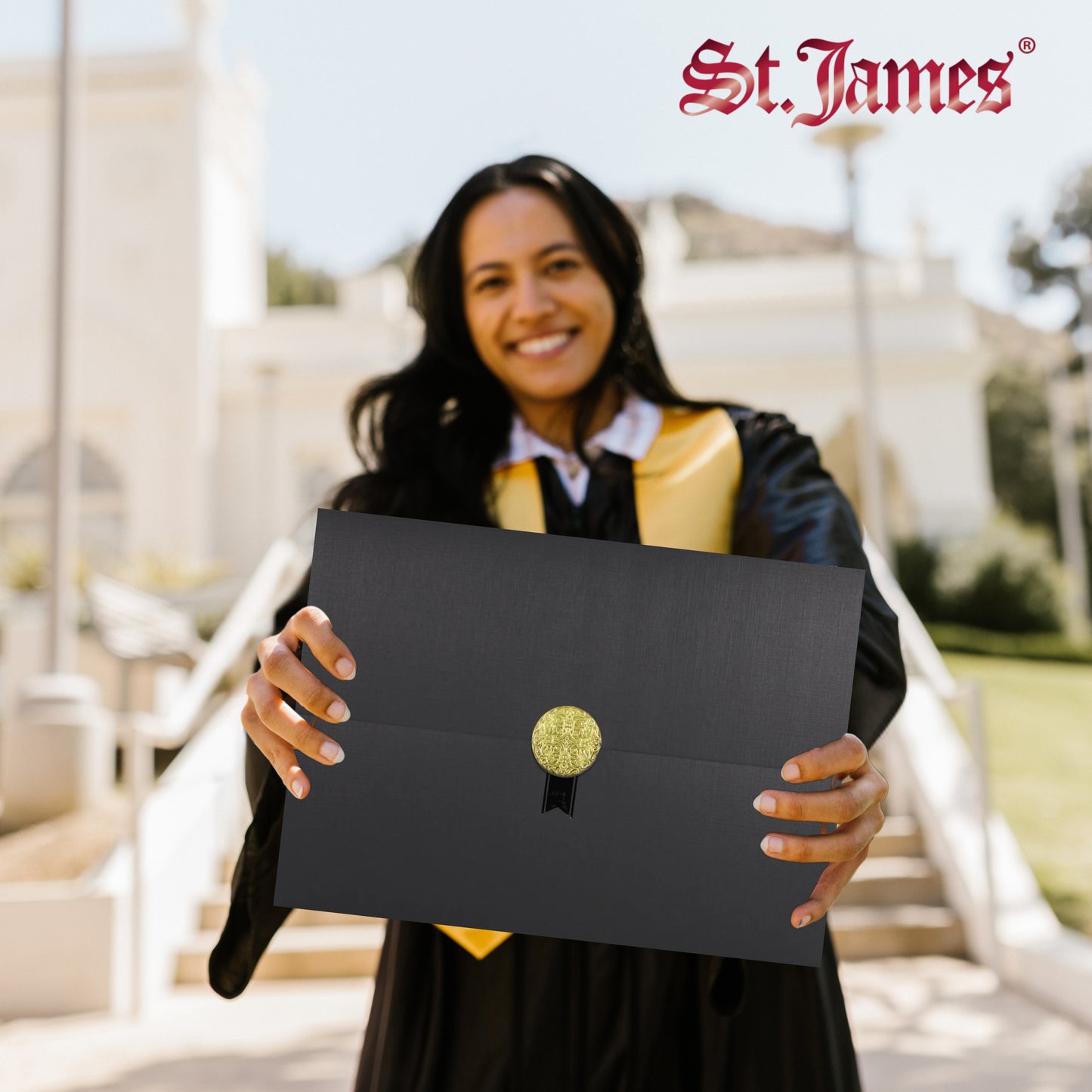 St. James® Certificate Holders/Document Covers/Diploma Holders, Black, Gold Award Seal with Single Black Ribbon, Pack of 5, 83840