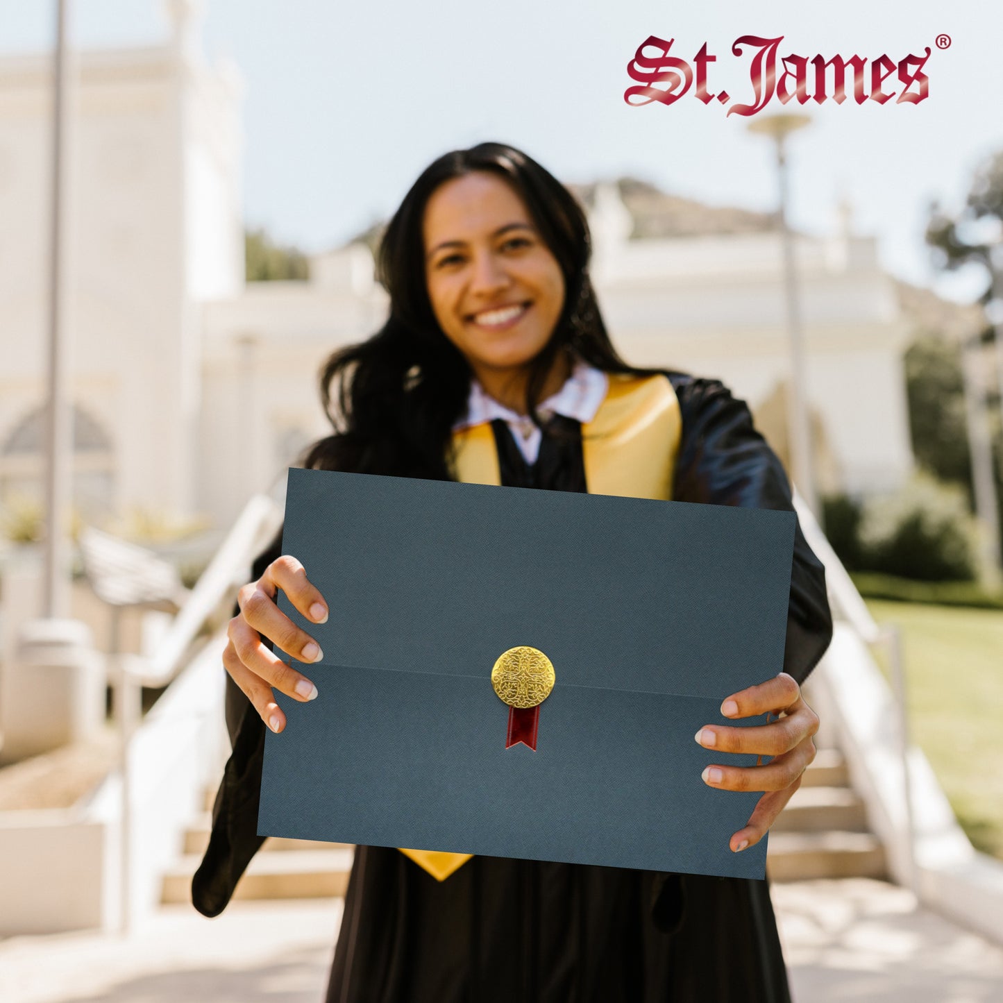 St. James® Porte-certificats/Couvertures de documents/Porte-diplômes, Bleu marine, Sceau d'or avec ruban rouge unique, Paquet de 5, 83838