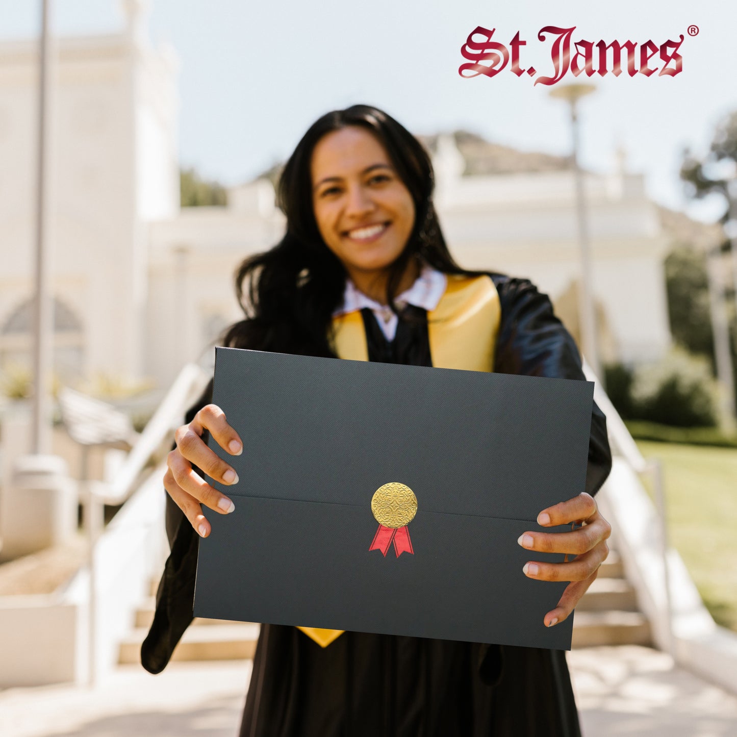St. James® Porte-certificats/Couvertures de documents/Porte-diplômes, Noir, Sceau d'or avec ruban rouge, Paquet de 5, 83821