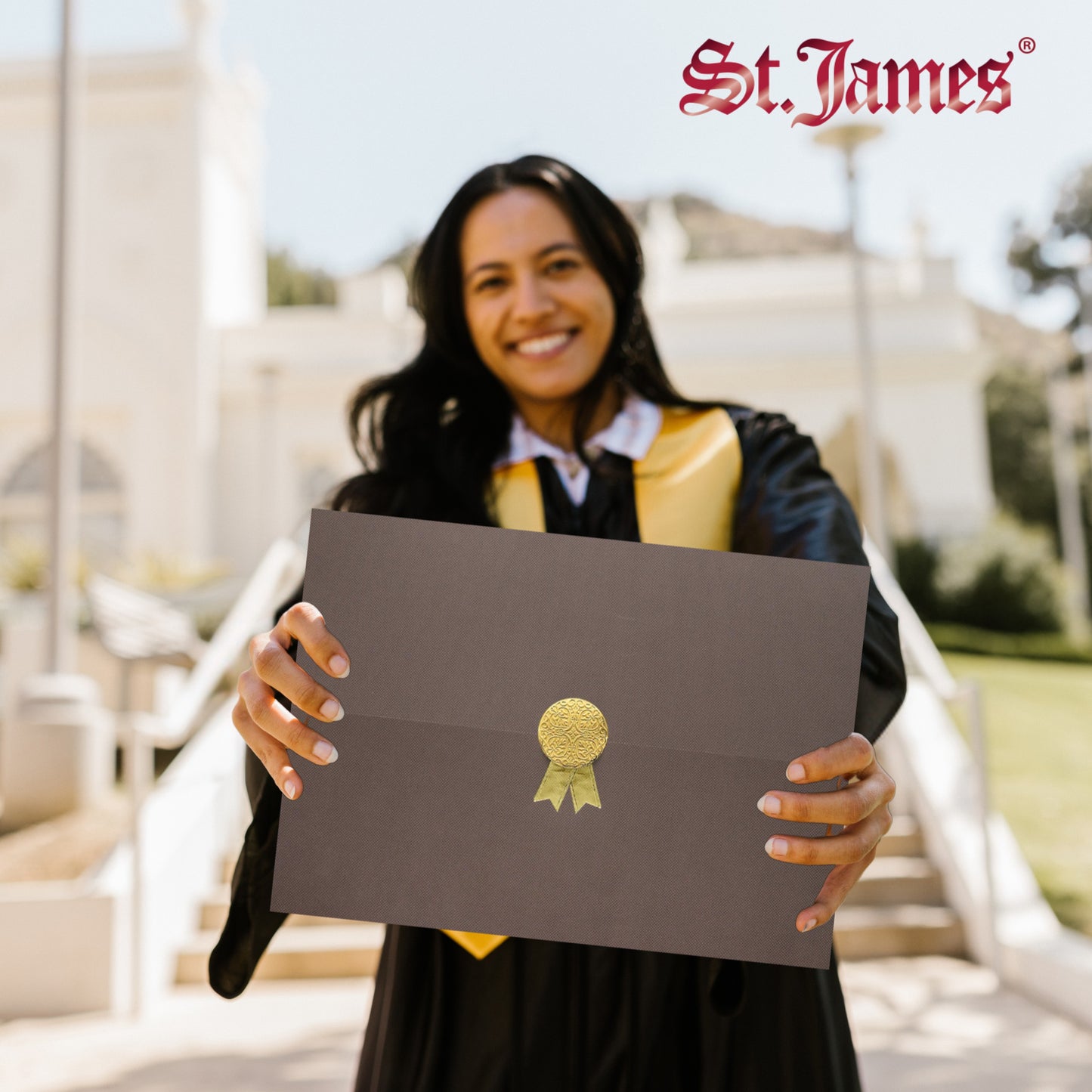 St. James® Porte-certificats/Couvertures de documents/Porte-diplômes, Marron, Sceau de récompense doré avec ruban doré, Paquet de 5, 83828