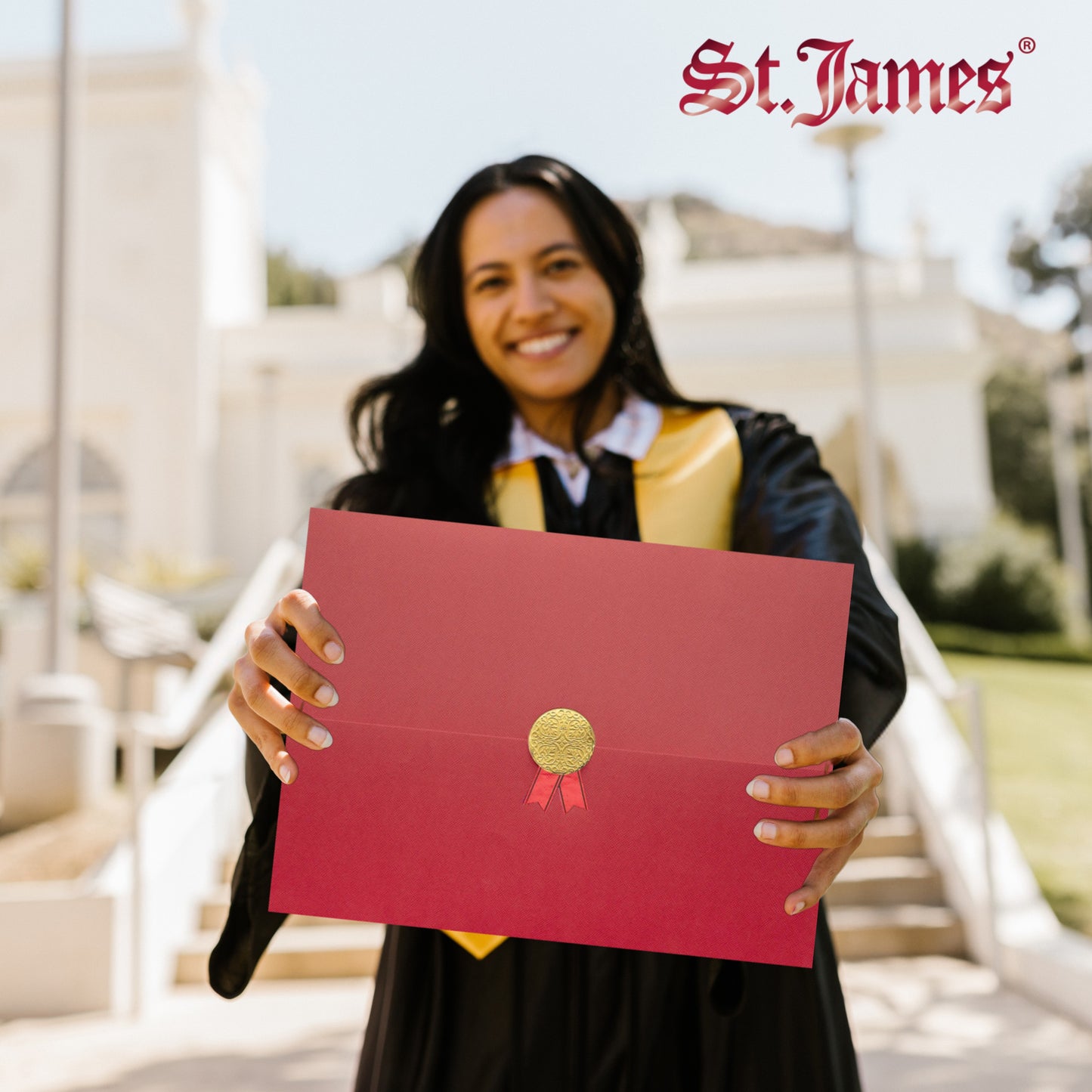 St. James® Porte-certificats/Couvertures de documents/Porte-diplômes, Rouge, Sceau d'or avec ruban rouge, Paquet de 5, 83830