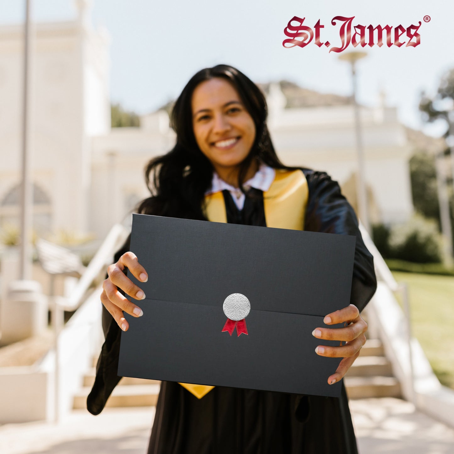 St. James® Certificate Holders/Document Covers/Diploma Holders, Black, Silver Award Seal with Red Ribbon, Pack of 5, 83845